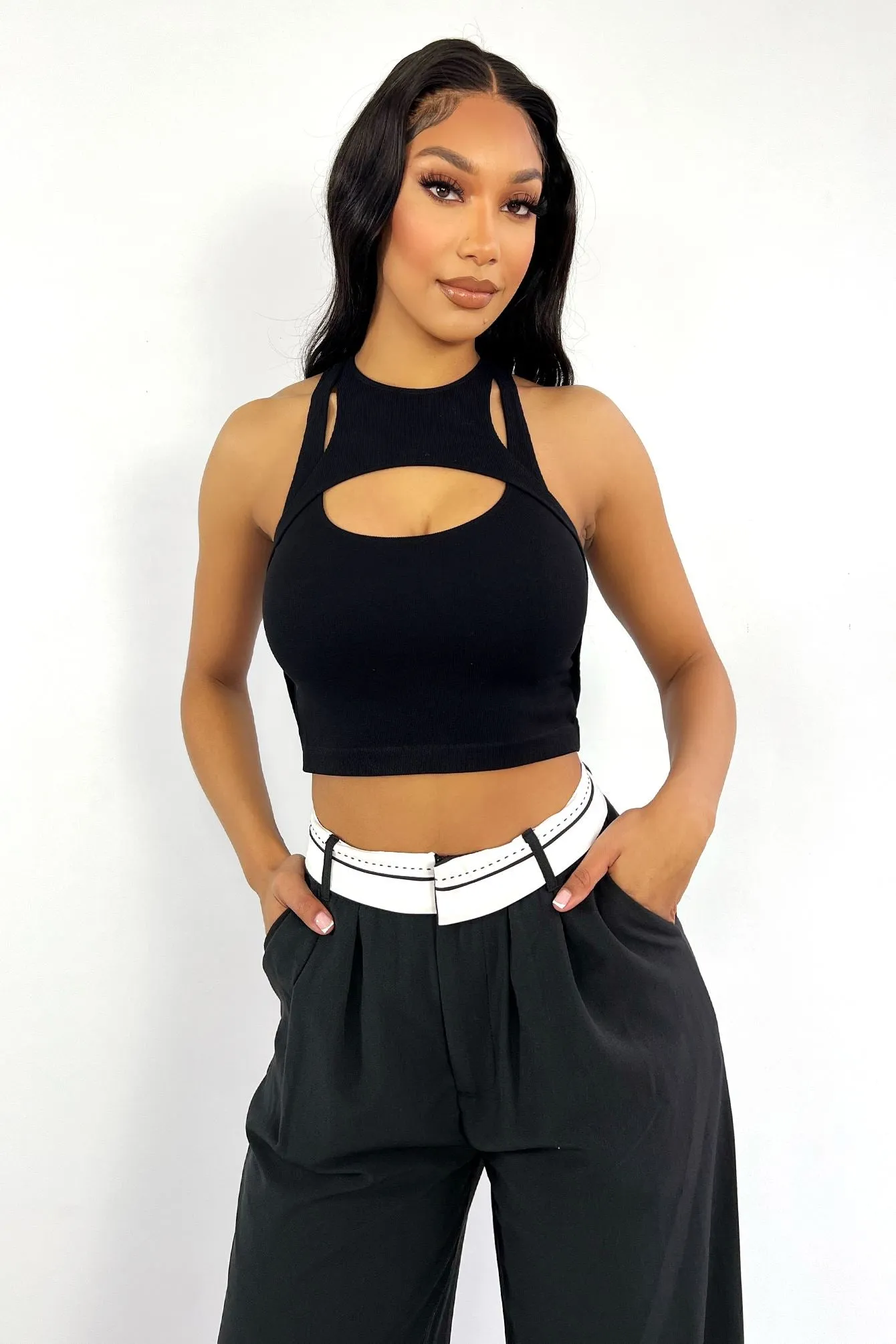 Cutthroat Cutout Muscle Tank Crop Top Circular Knit Technology Stylish Look