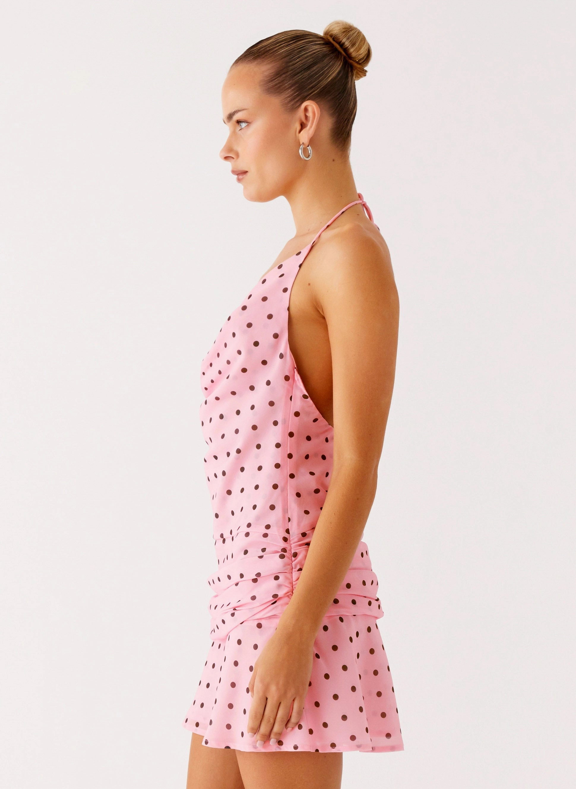 Soft Tones Ultra Comfort Cyna Cowl Mini Dress - Strawberry Dot
