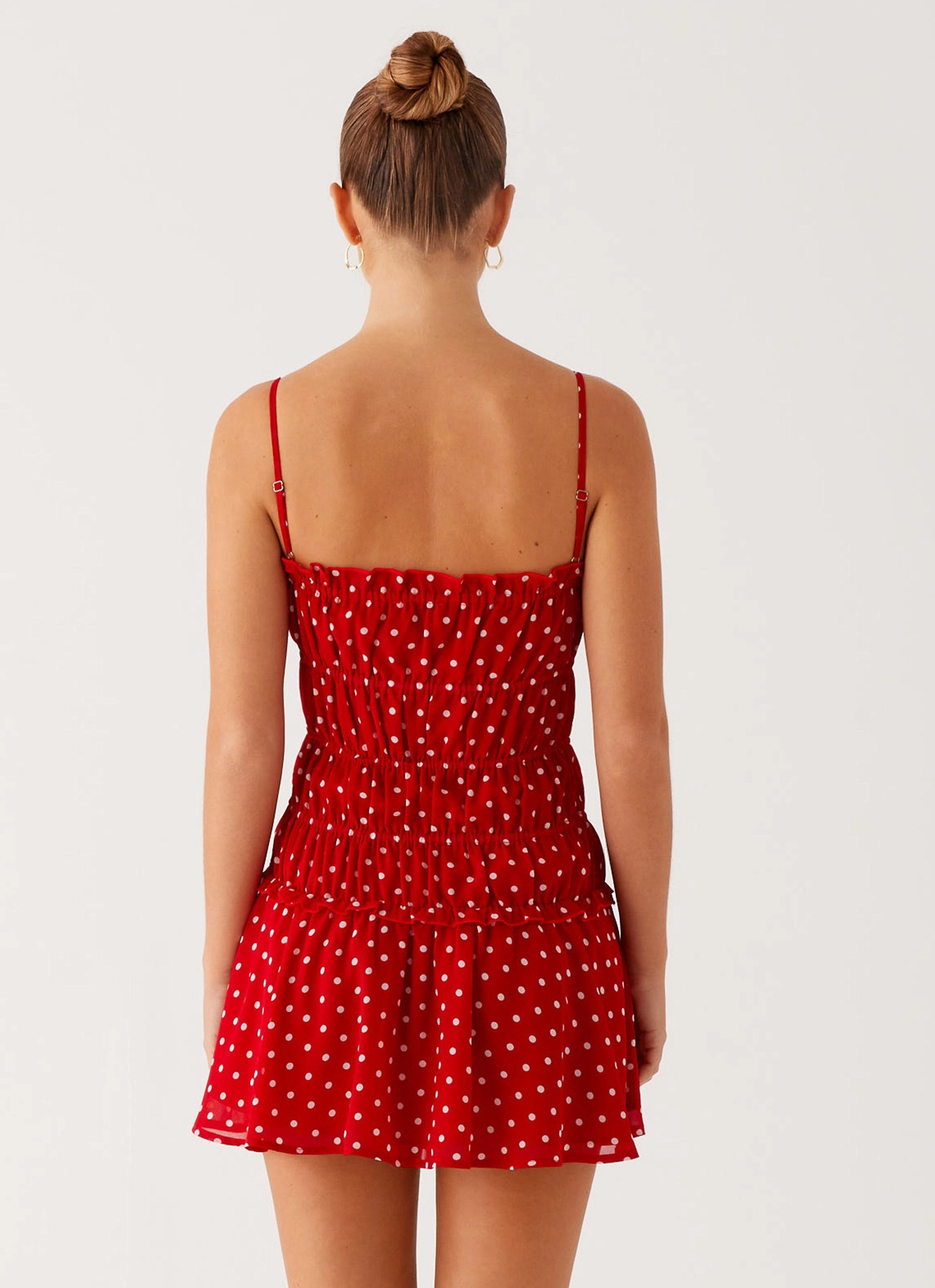 Cynlee Mini Dress - Red Polka Dot Removable-Straps