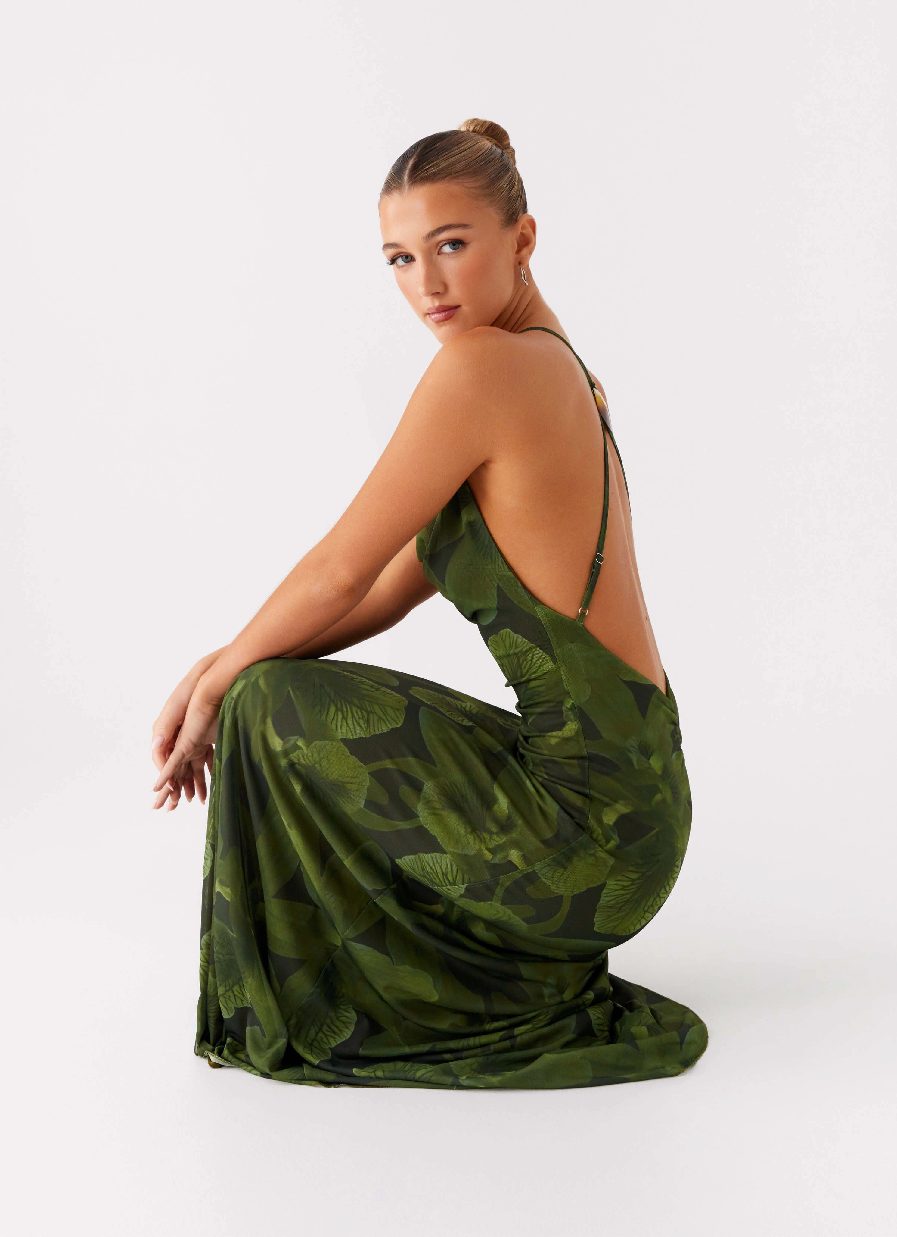 Dahliana Maxi Dress - Tropic Floral One-Shoulder Zip Closure