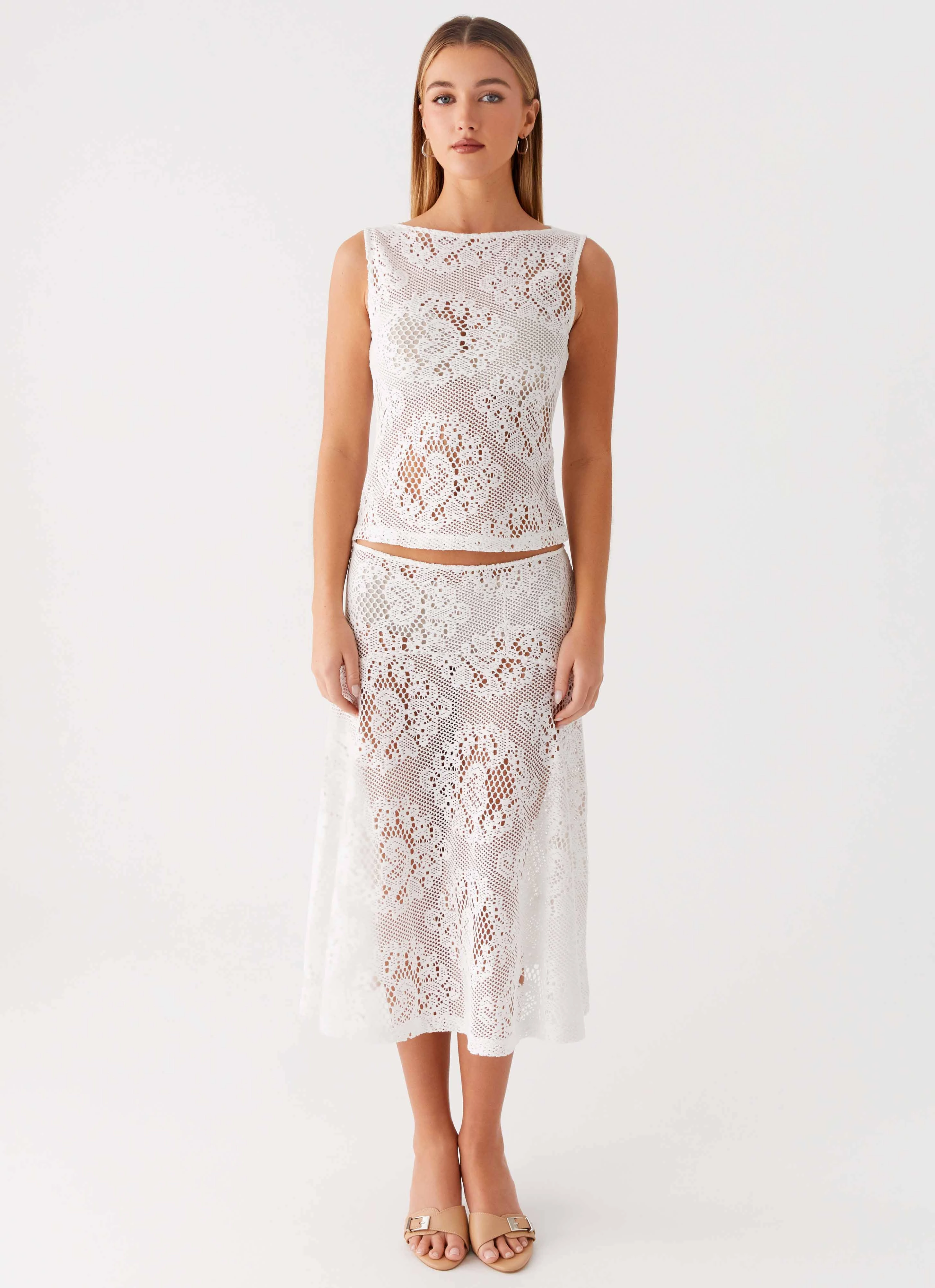 Casual Wear Virelle Lace Midi Skirt - Ivory
