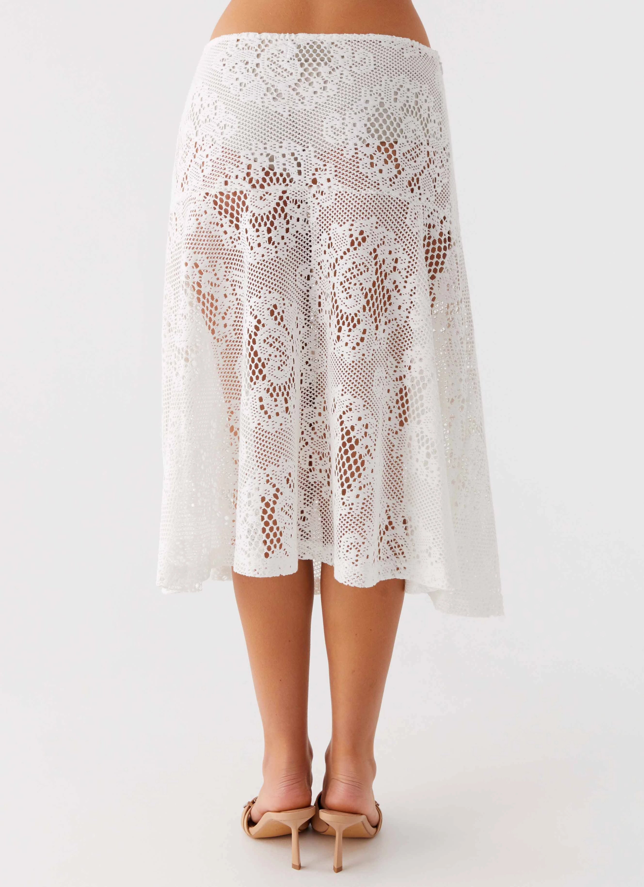 Matte Texture Virelle Lace Midi Skirt - Ivory