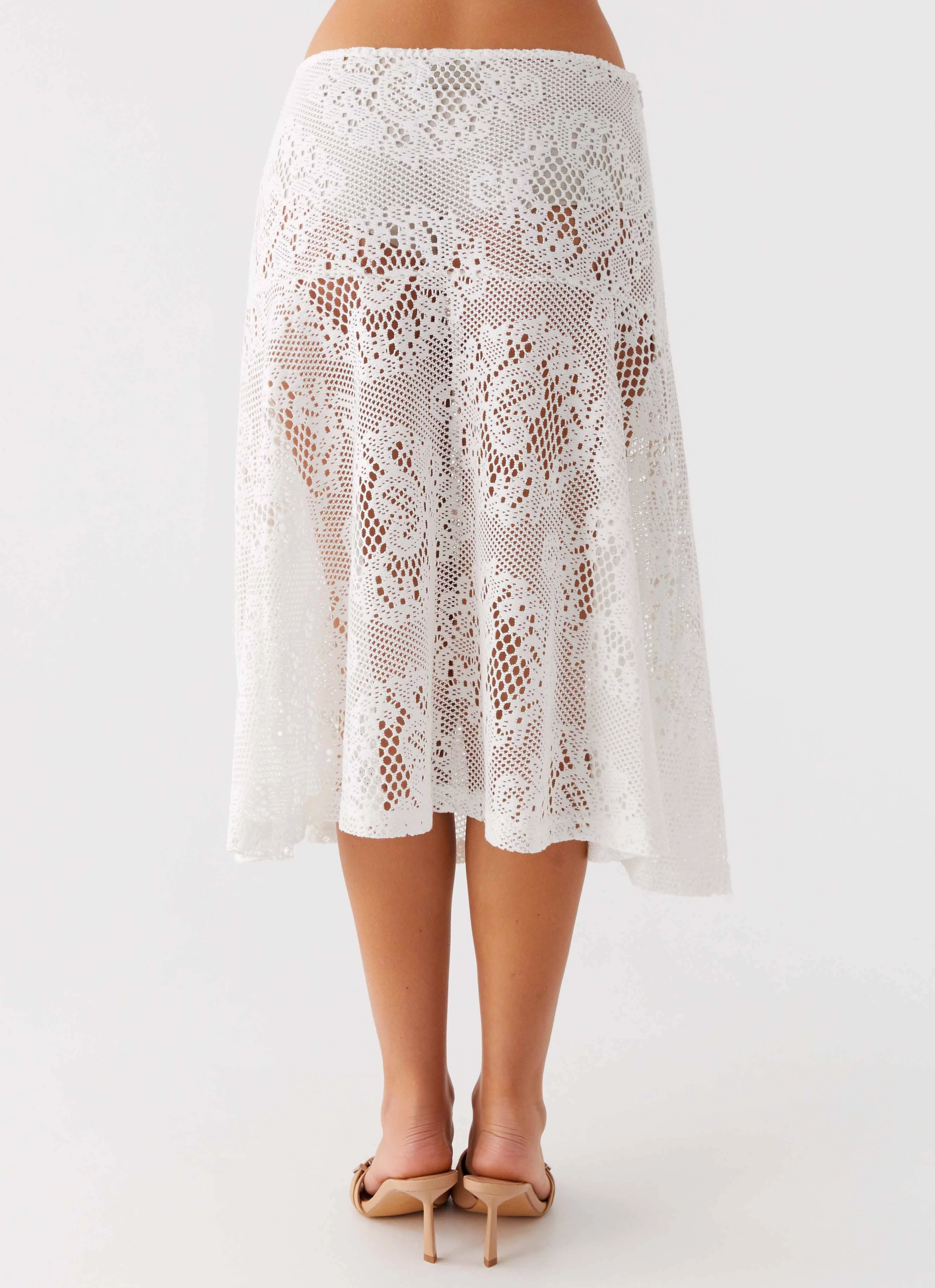 Virelle Lace Midi Skirt - Ivory Laser Cut Edges