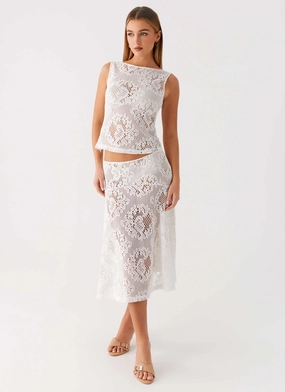 Virelle Lace Midi Skirt - Ivory Relax Outfit Smart Comfort