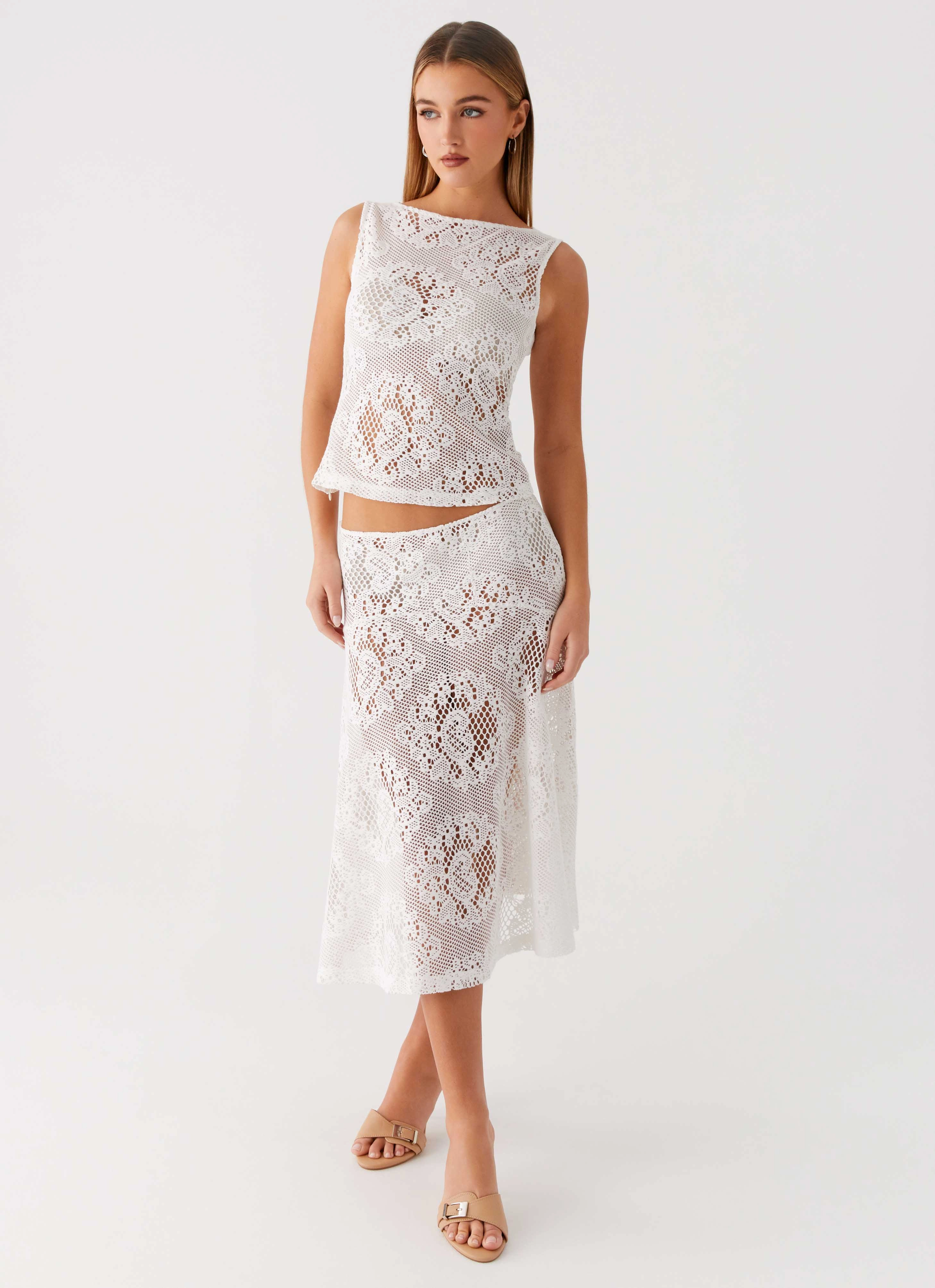 Virelle Lace Midi Skirt - Ivory Relax Outfit Smart Comfort