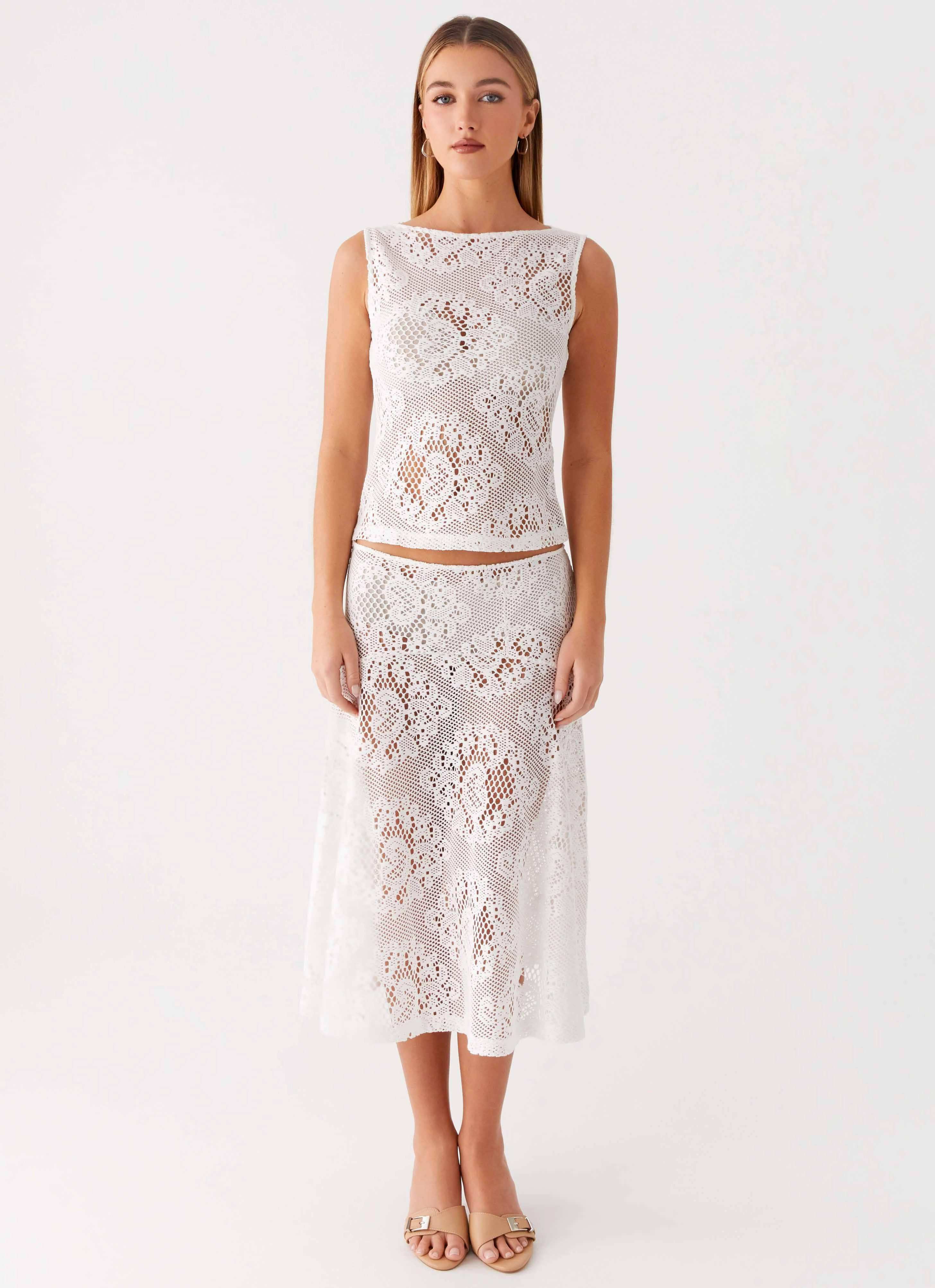 Non Irritating Edges Virelle Lace Midi Skirt - Ivory