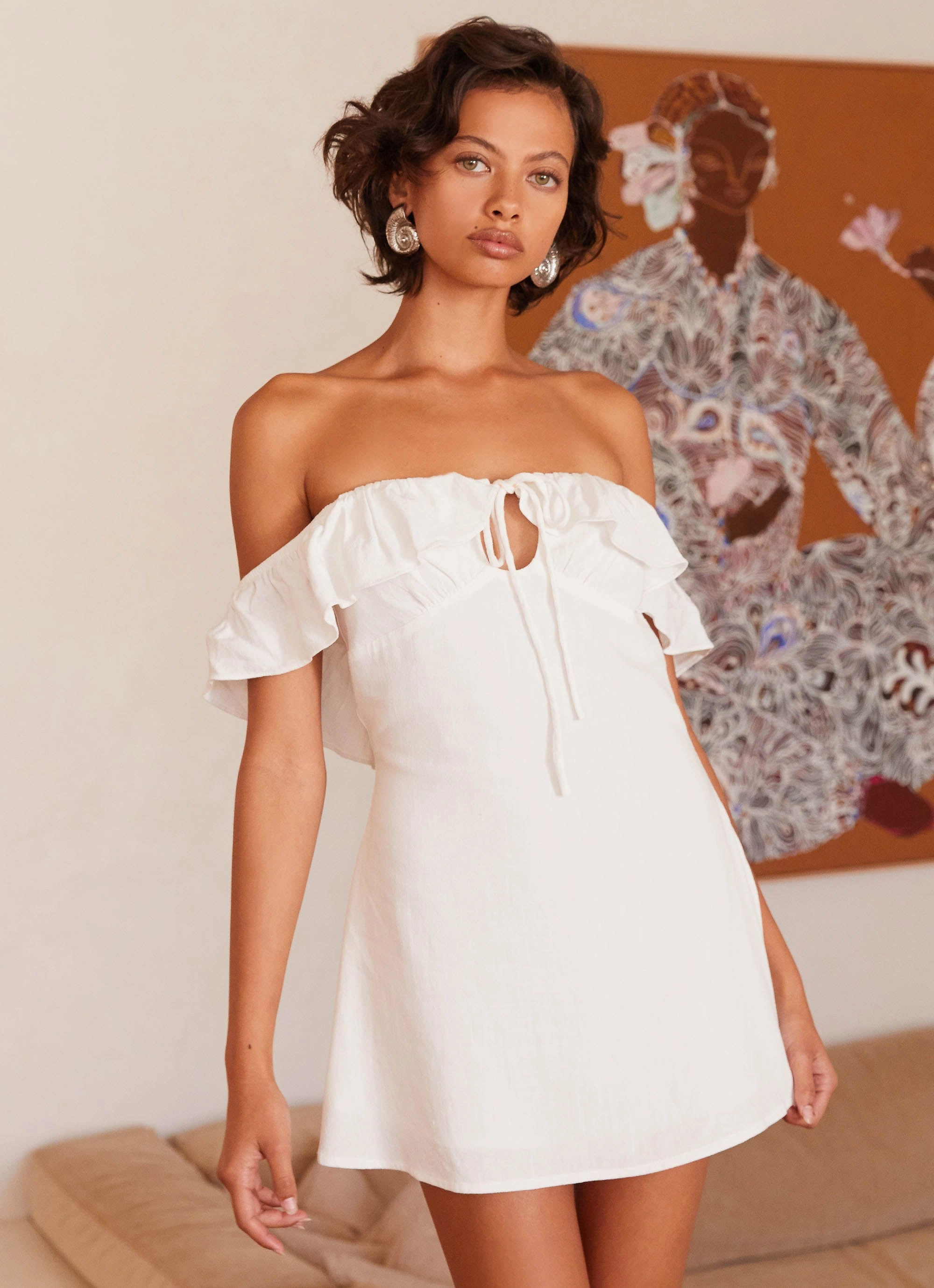 Texas Sun Linen Mini Dress - White Clean Fit