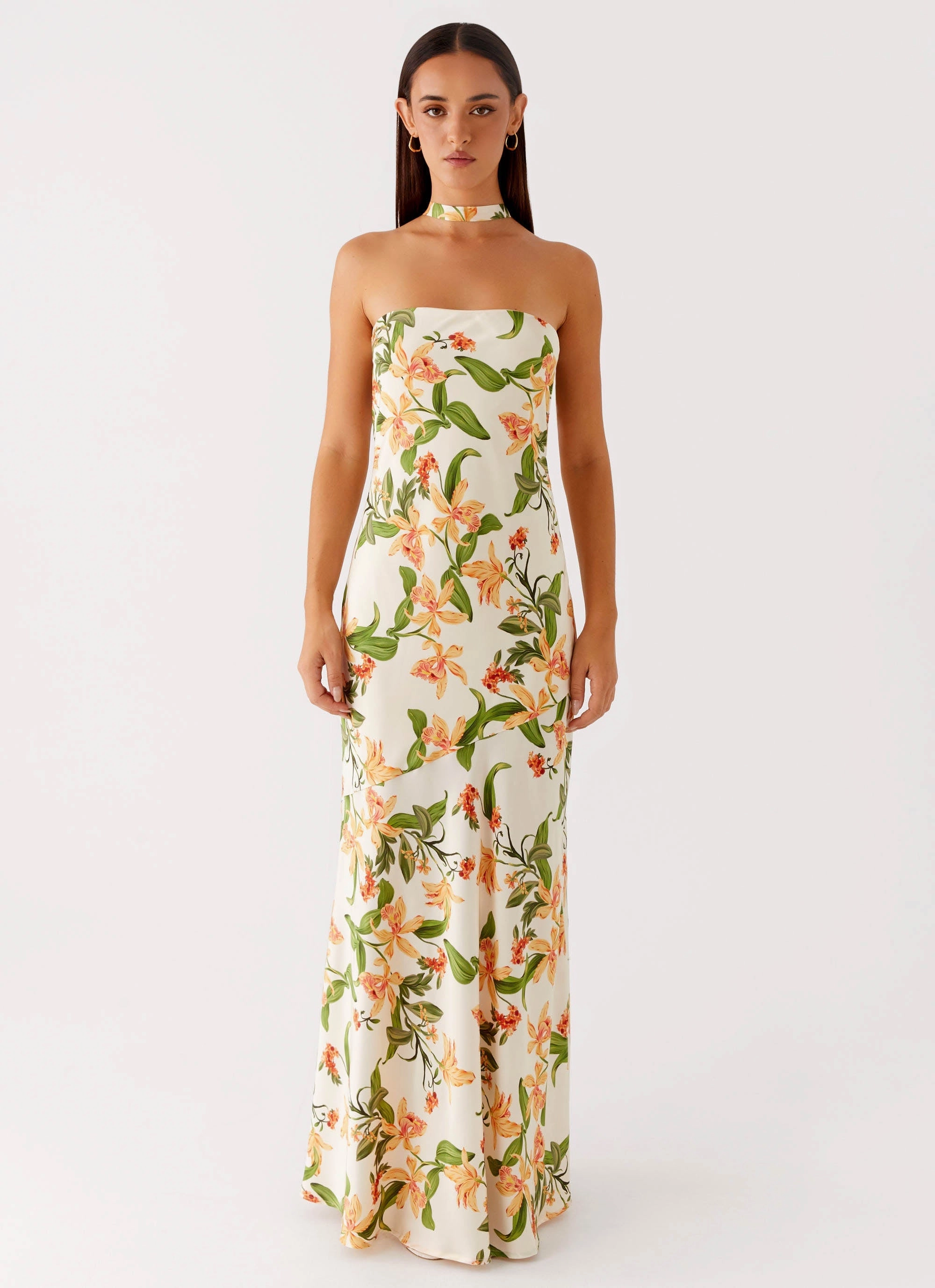 Damali Satin Maxi Dress - Floral Print Smart and Polished Year Rounder