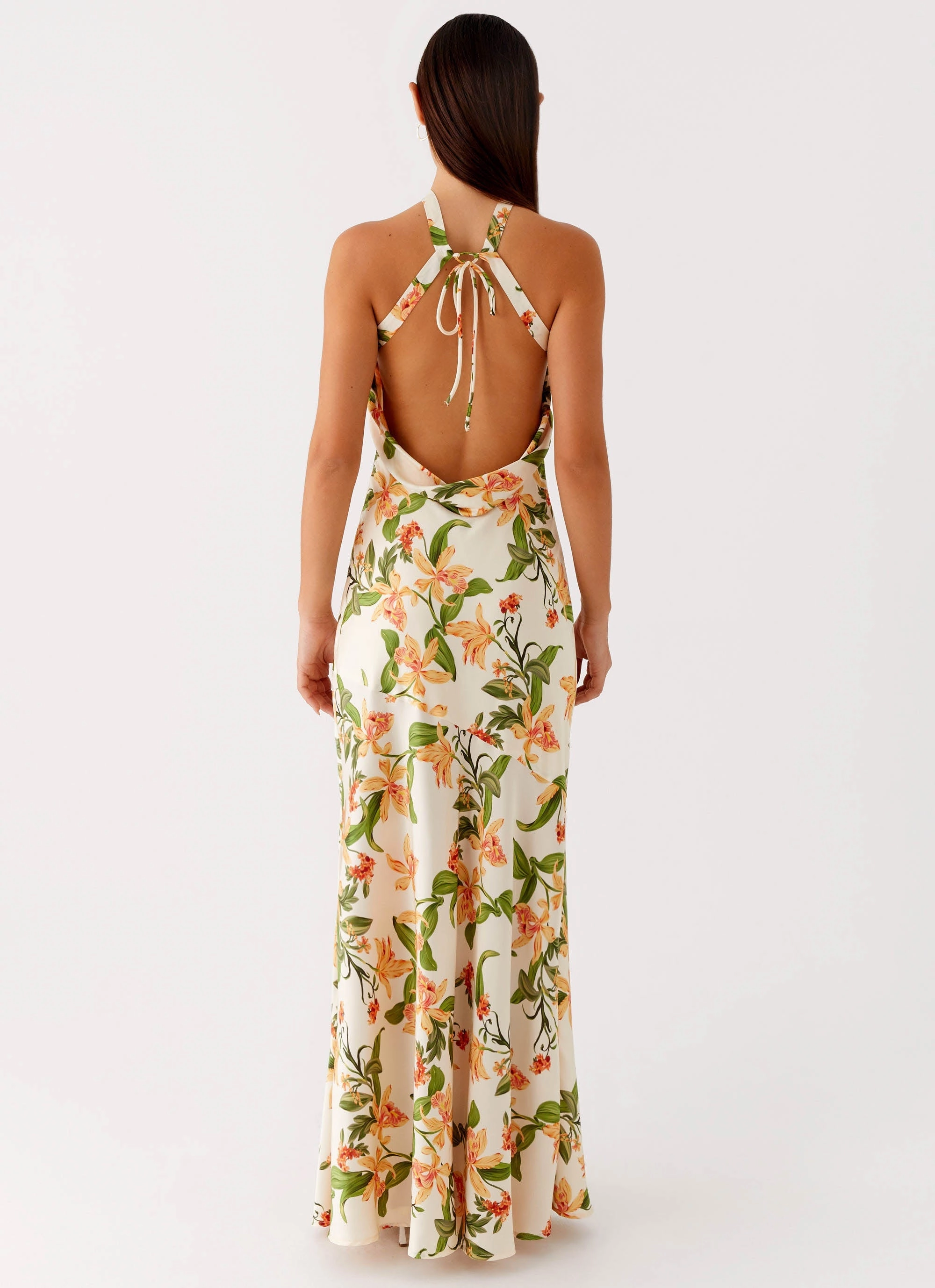 Simple formal dress Damali Satin Maxi Dress - Floral Print