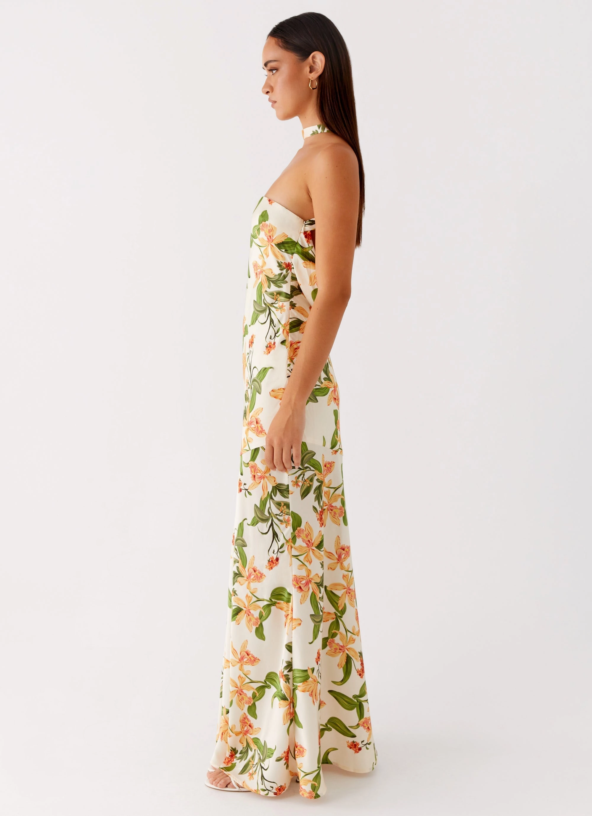 Damali Satin Maxi Dress - Floral Print Office Tone