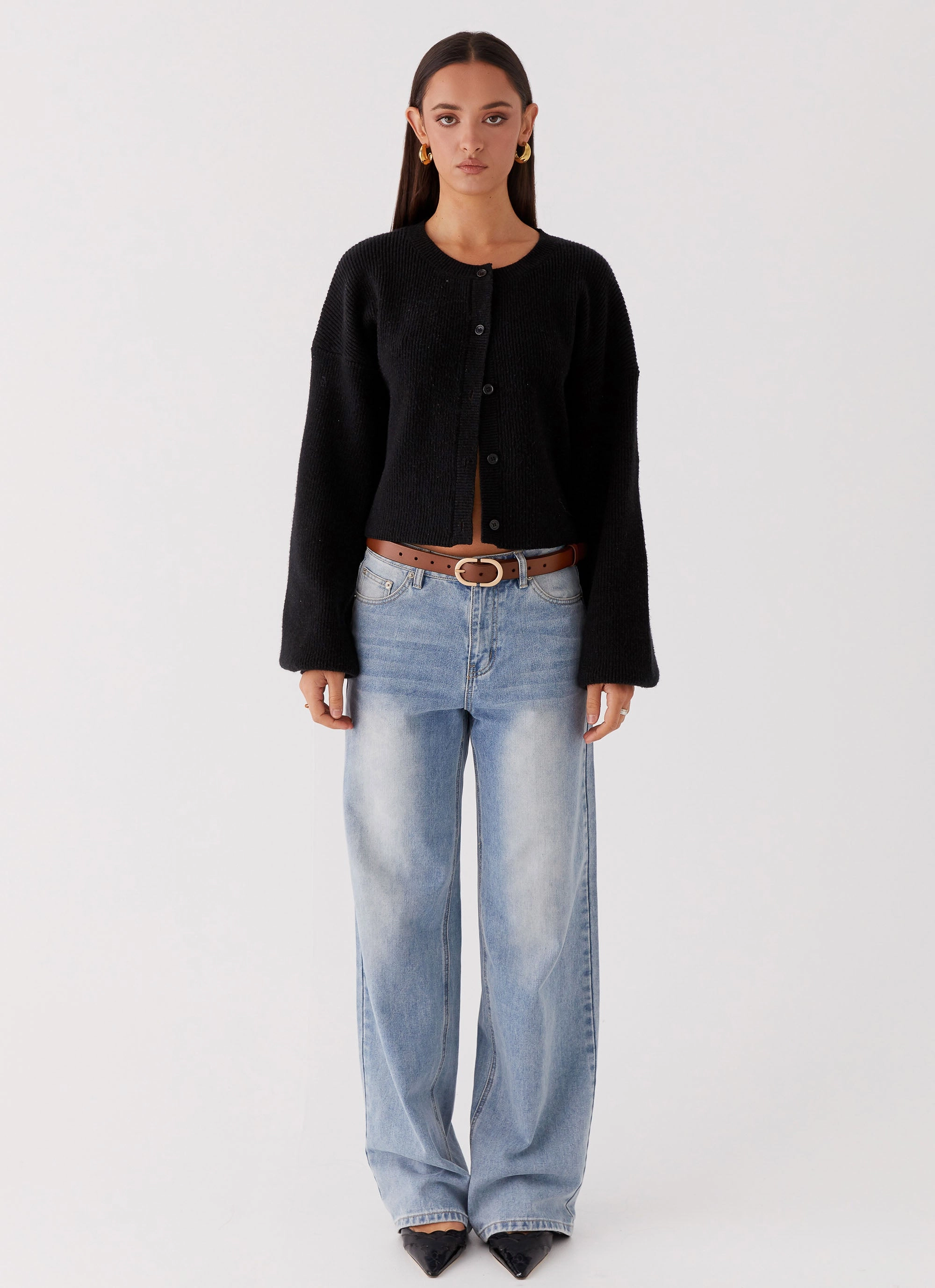 Daphne Knit Cardigan - Black Plaid Design