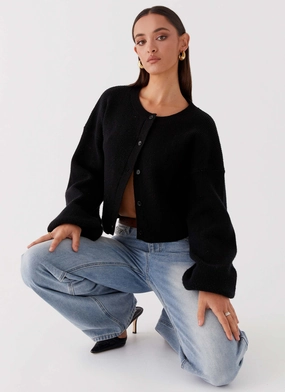 Daphne Knit Cardigan - Black Gloss Free Texture