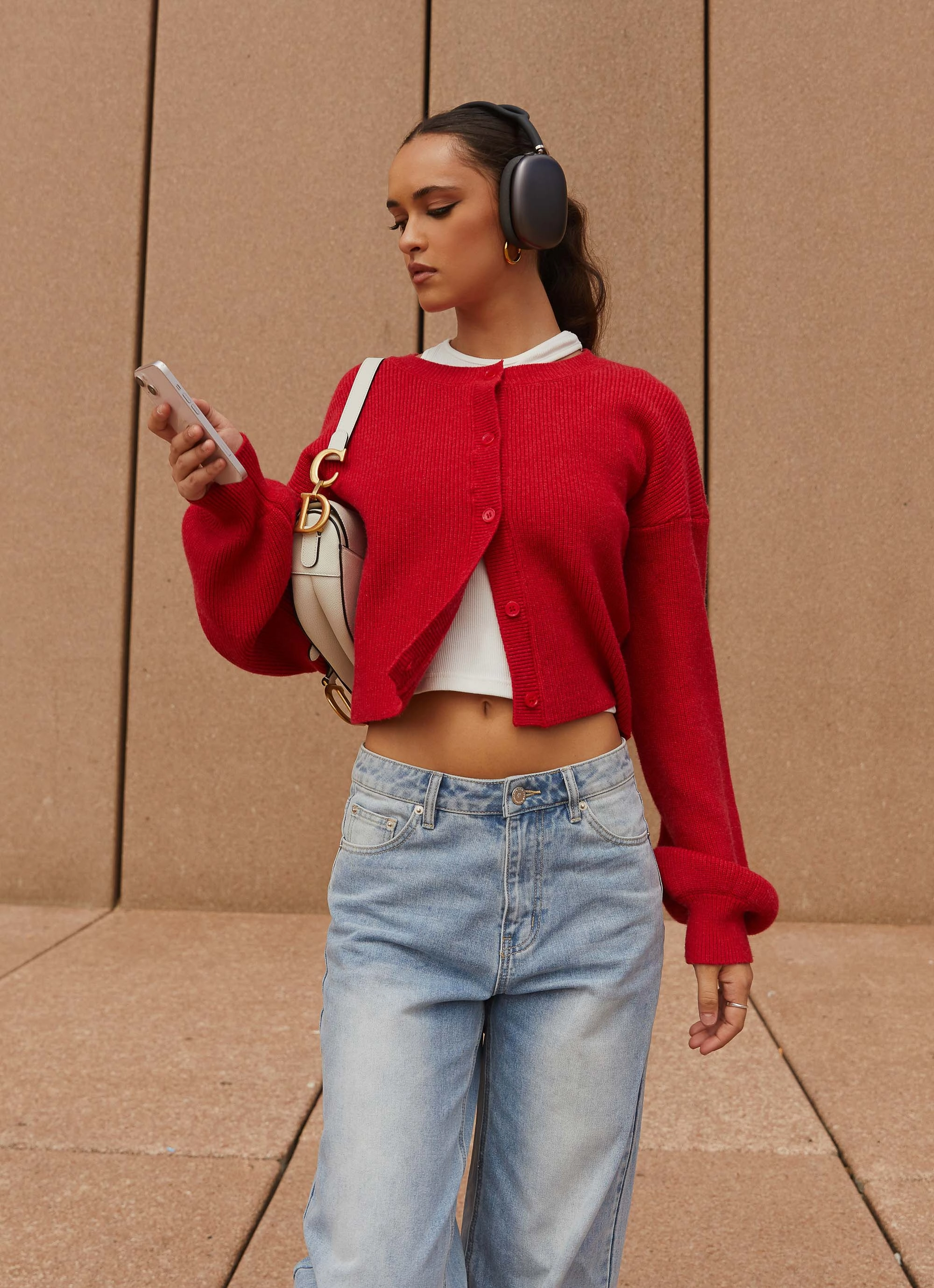 ExpandableSideGussets Daphne Knit Cardigan - Cherry