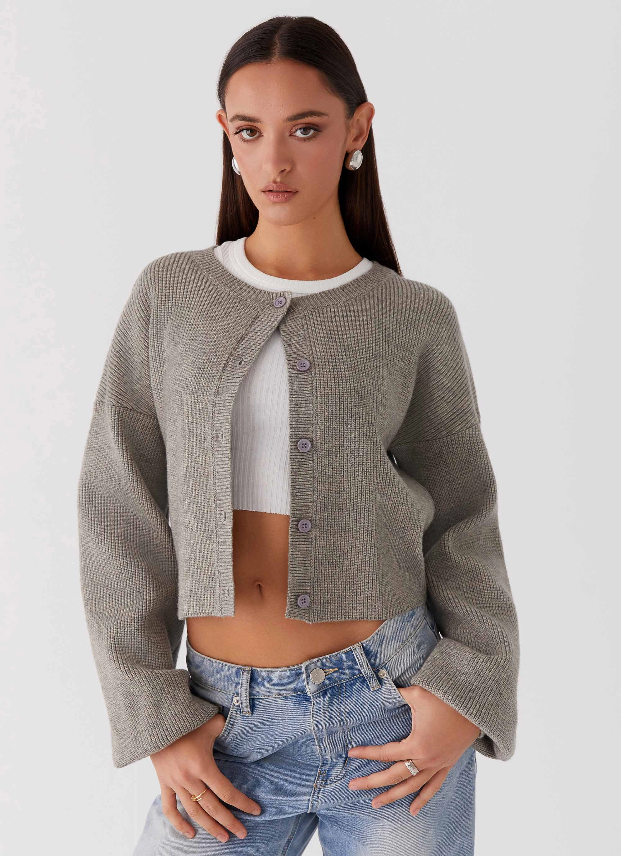 Compact Packability Daphne Knit Cardigan - Light Grey