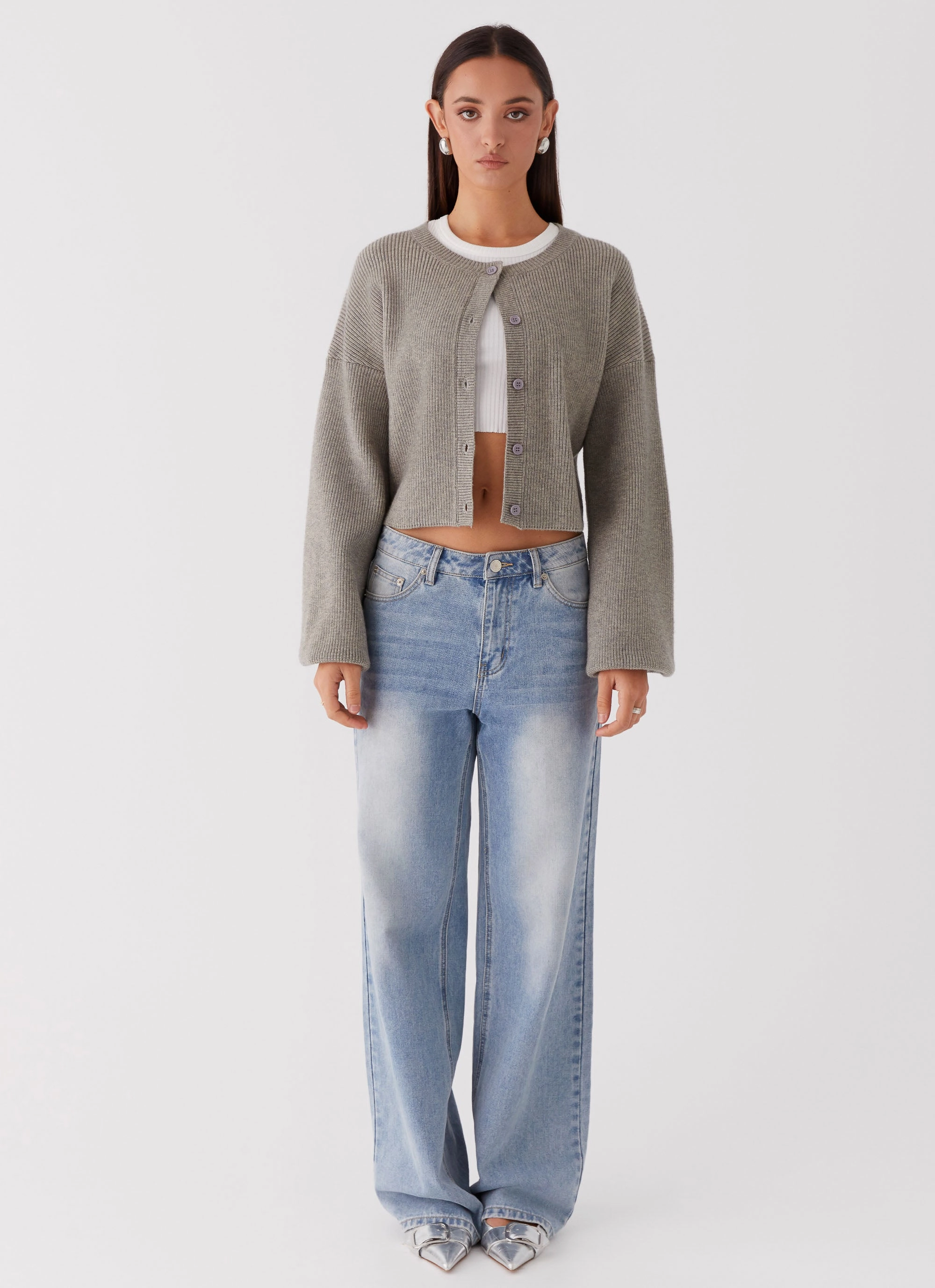 Clean Silhouette Clean Jacket Detail Daphne Knit Cardigan - Light Grey