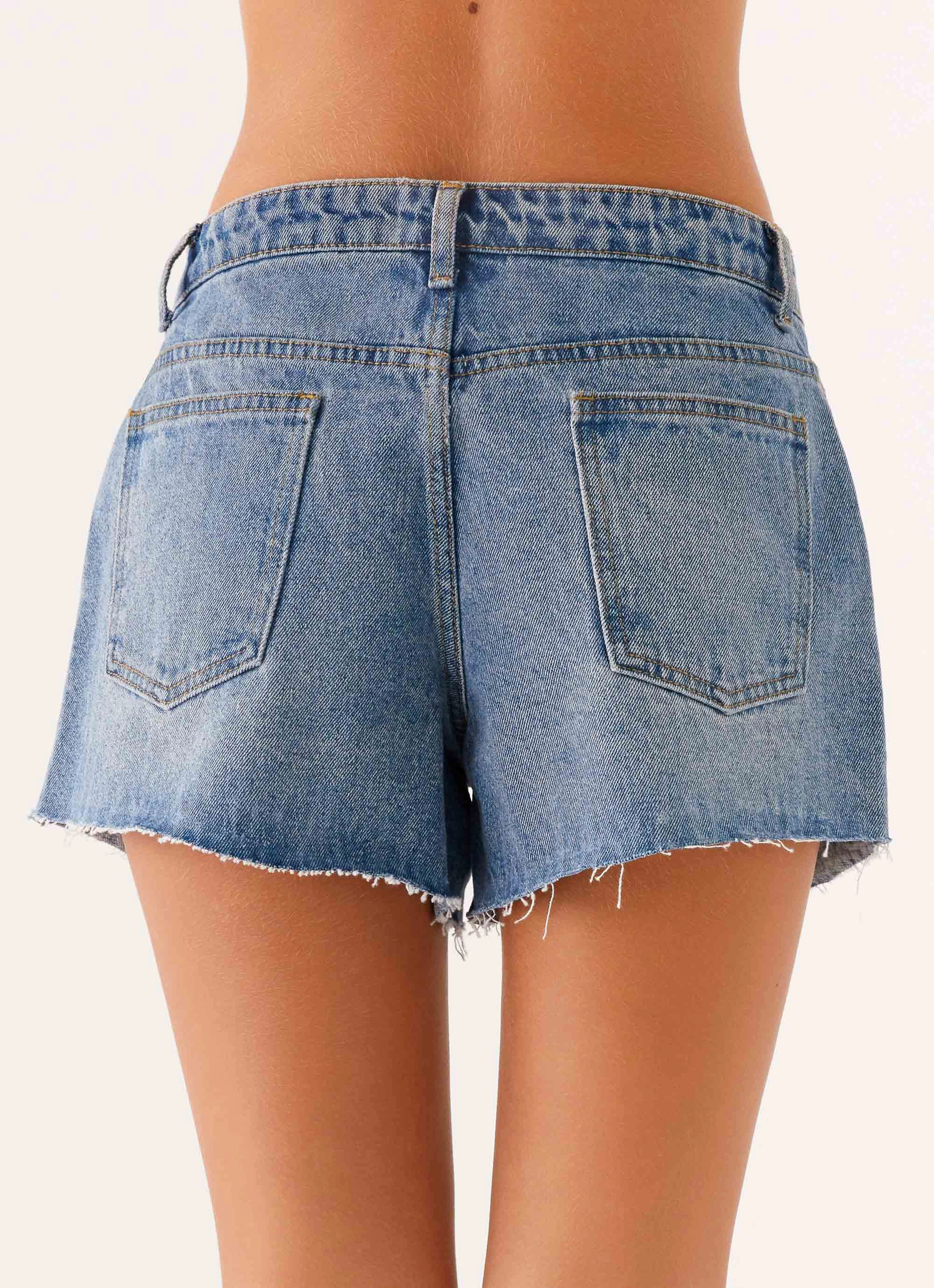 Davie Low Rise Denim Shorts - Blue Convertible Length Stain-Resistant