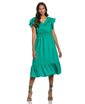 Smart Texture Soft Comfort Double V Neck Ruffle Dress