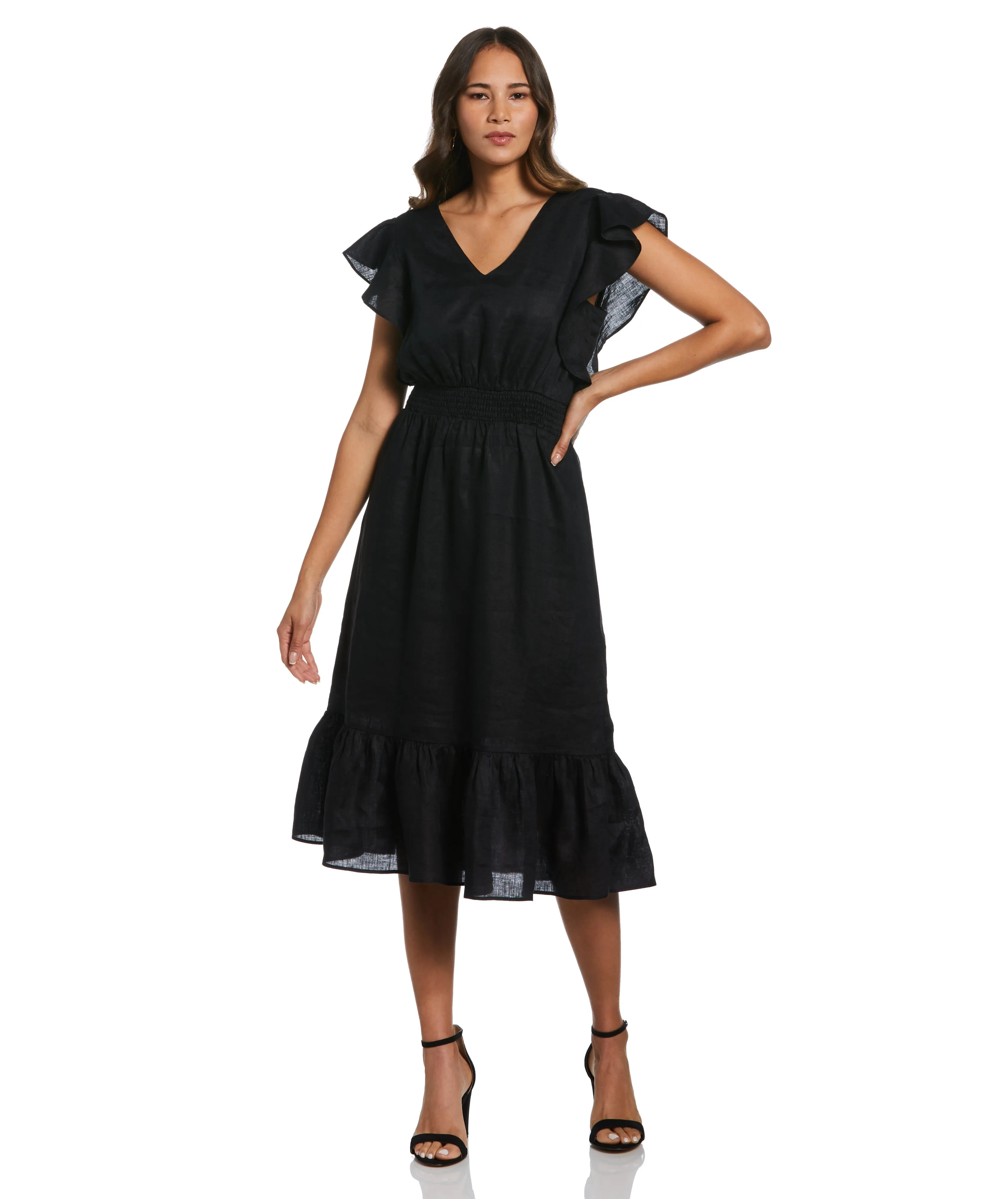 Tall-Fit Double V Neck Ruffle Dress