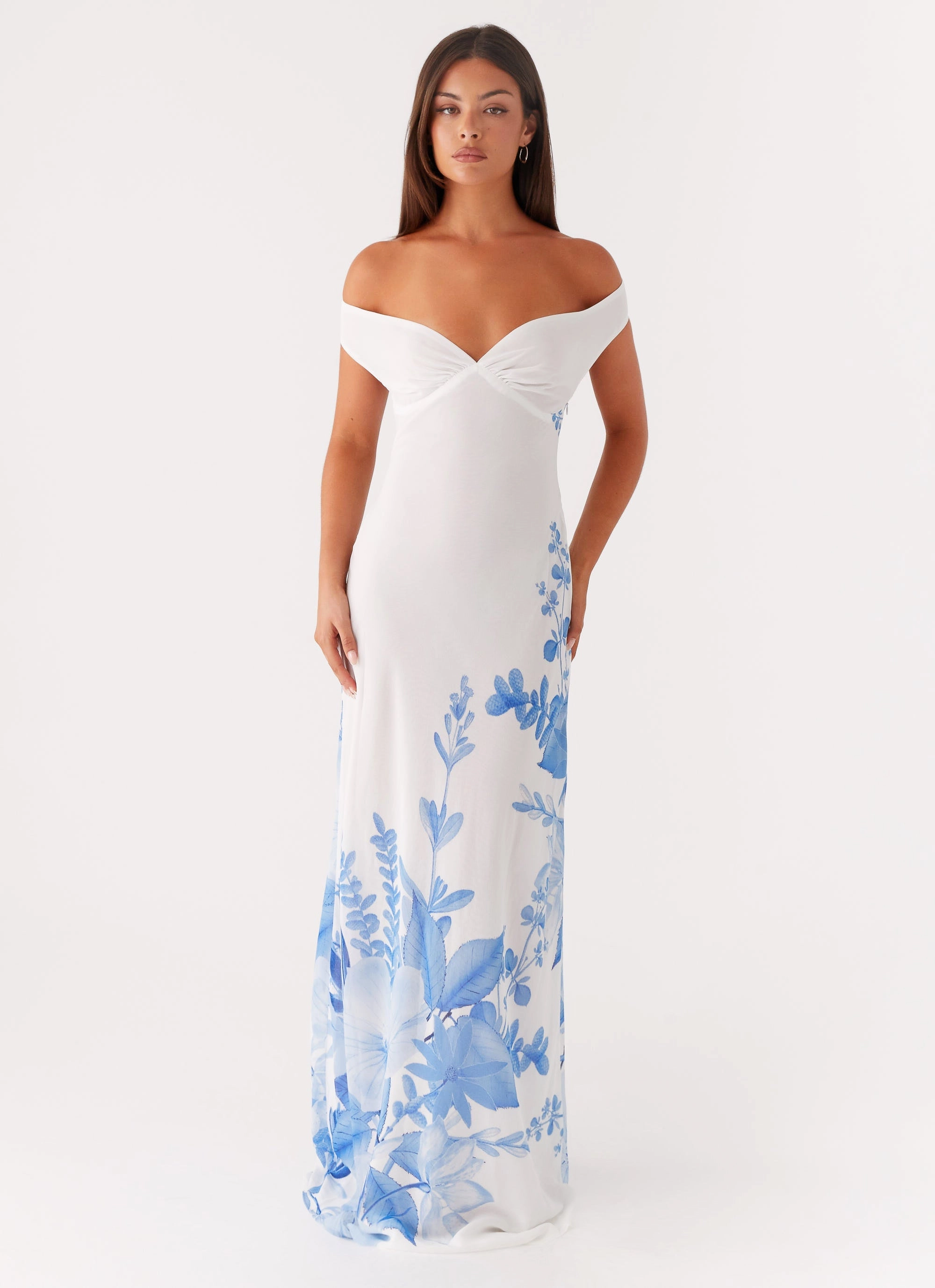 Minimalist Layering Evening Look Krissa Maxi Dress - Blue Floral