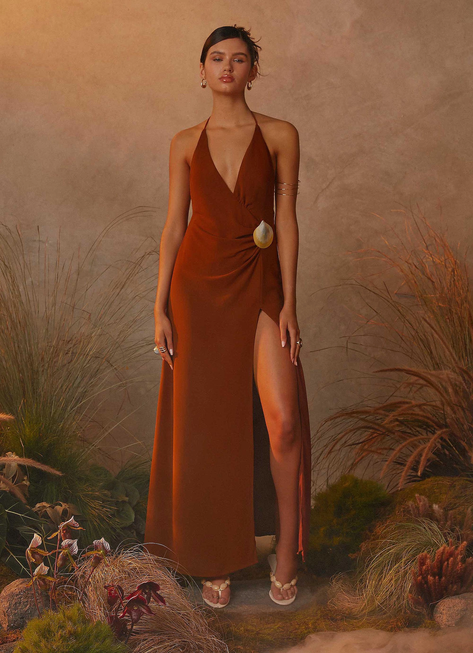 Sleek Form Modest Light Marjoram Maxi Dress - Chocolate