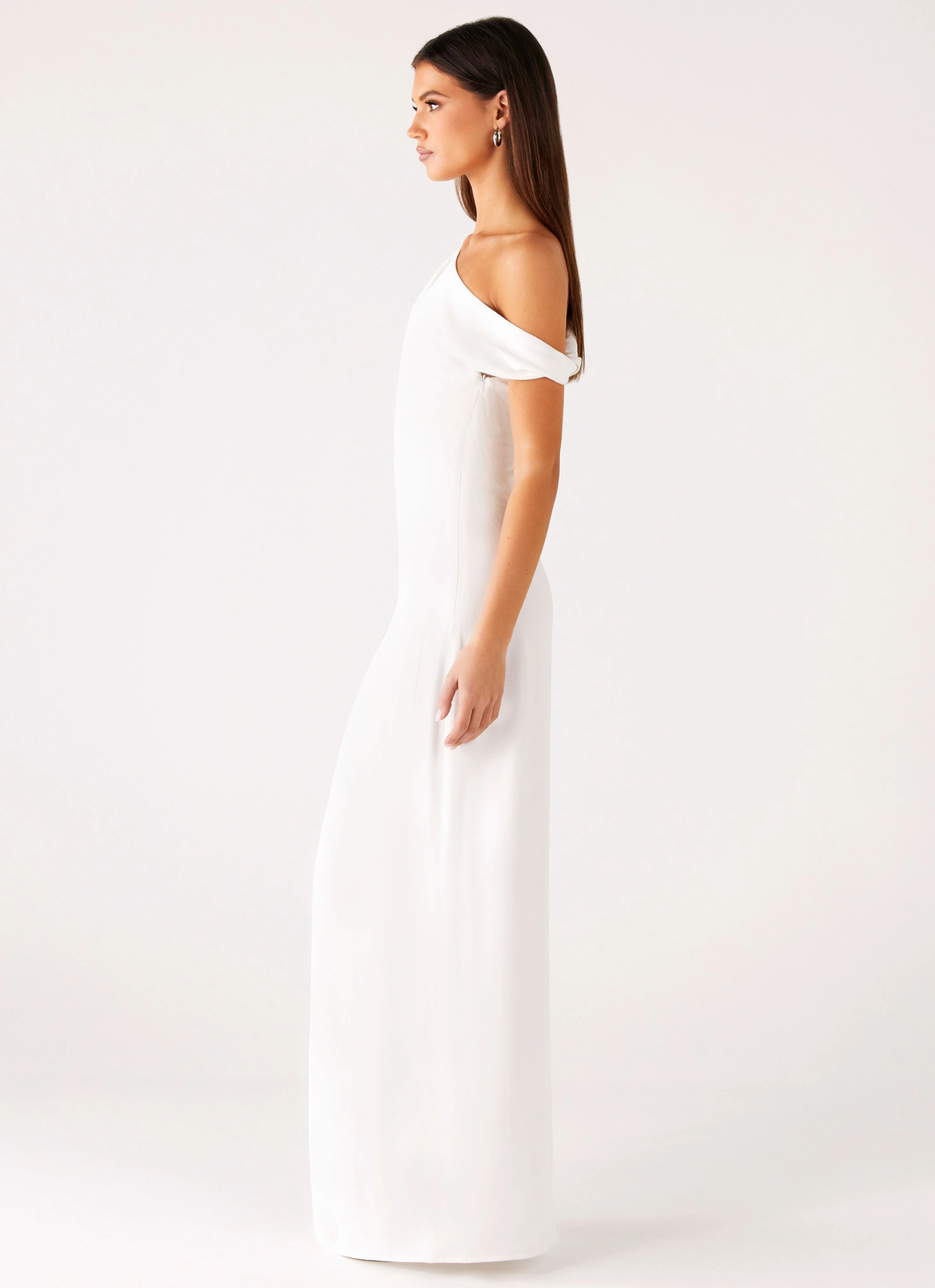 Comfortable texture Satin Finish Mckenna Maxi Dress - White