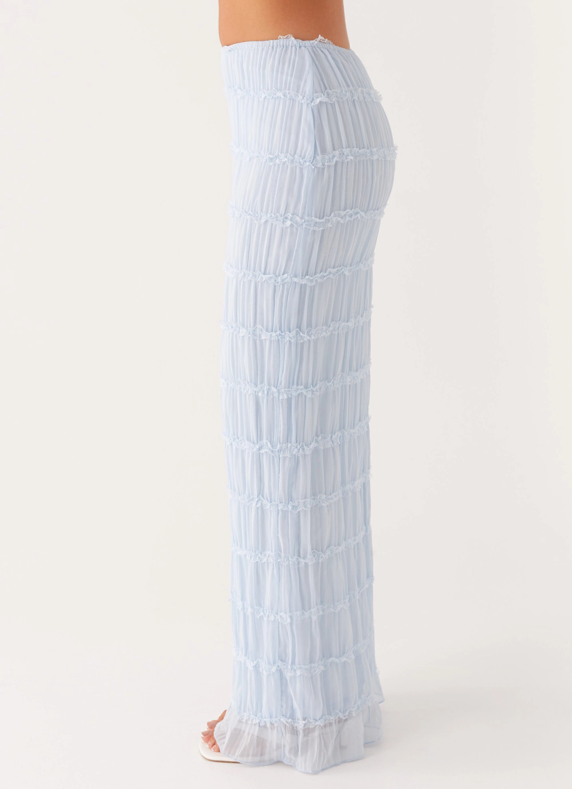 Patchwork Design Stretchable Waist Daydreaming Low Rise Maxi Skirt - Blue