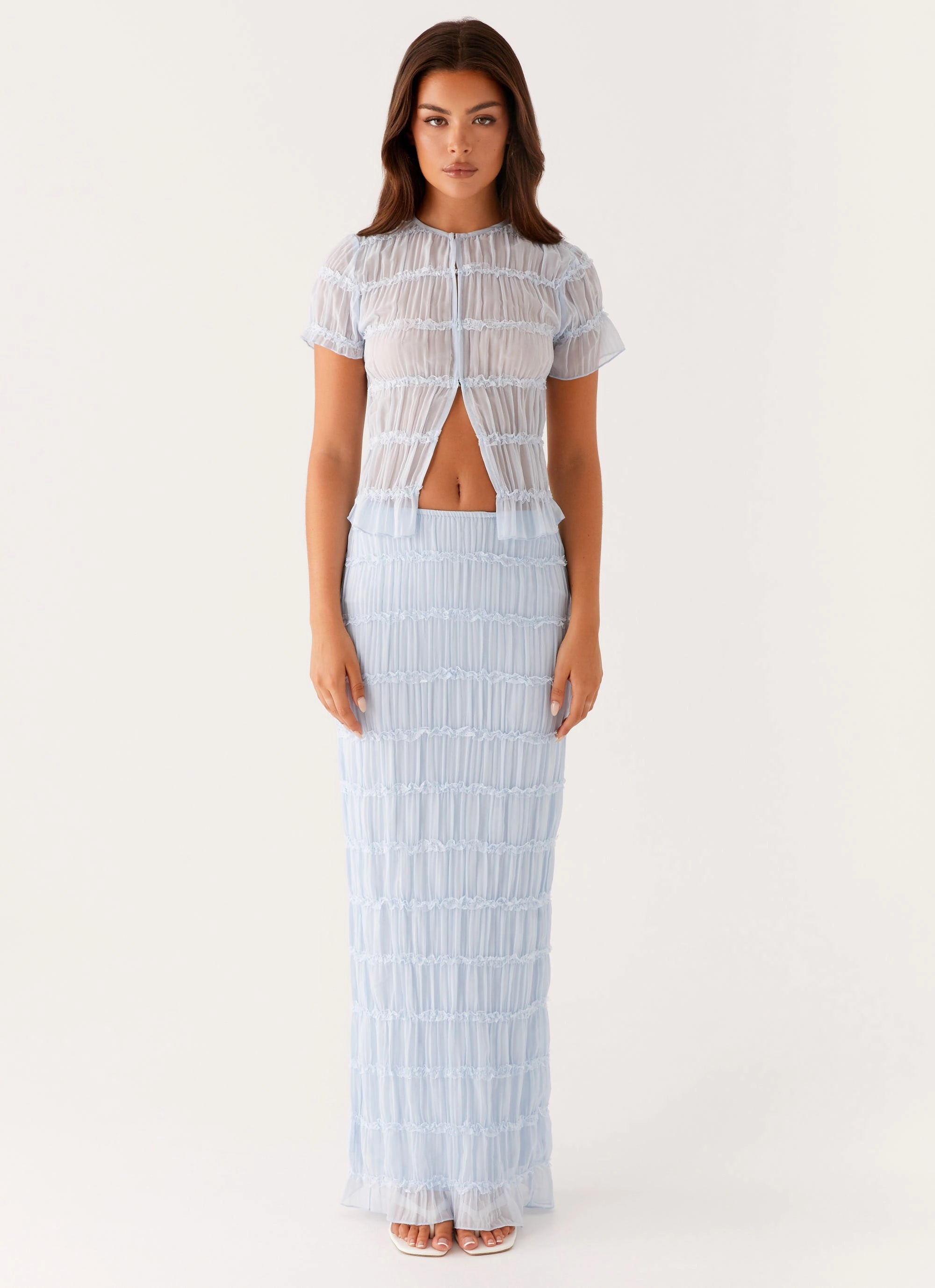 Daydreaming Low Rise Maxi Skirt - Blue Linen blend