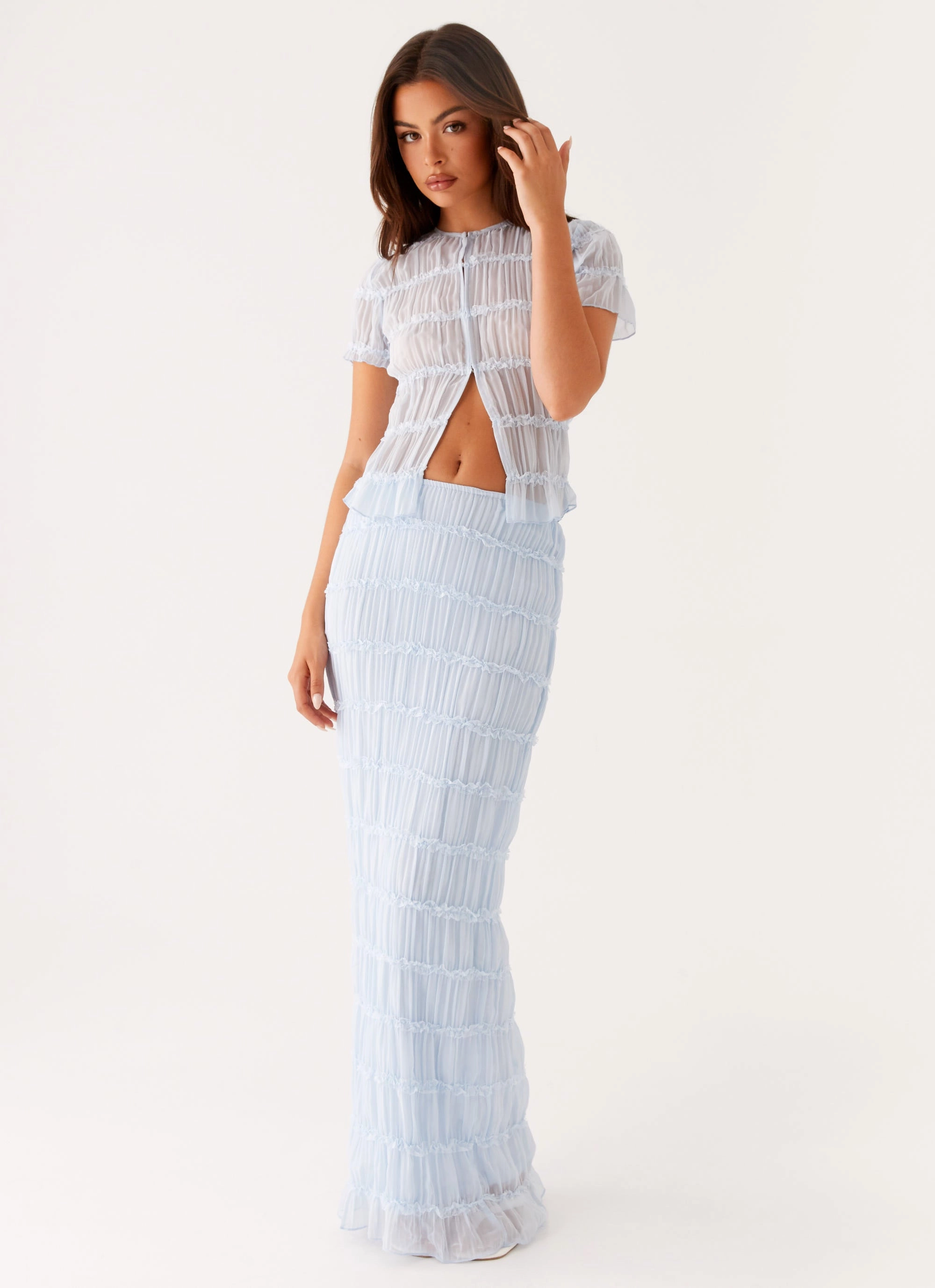Daydreaming Low Rise Maxi Skirt - Blue Outfit Vibes