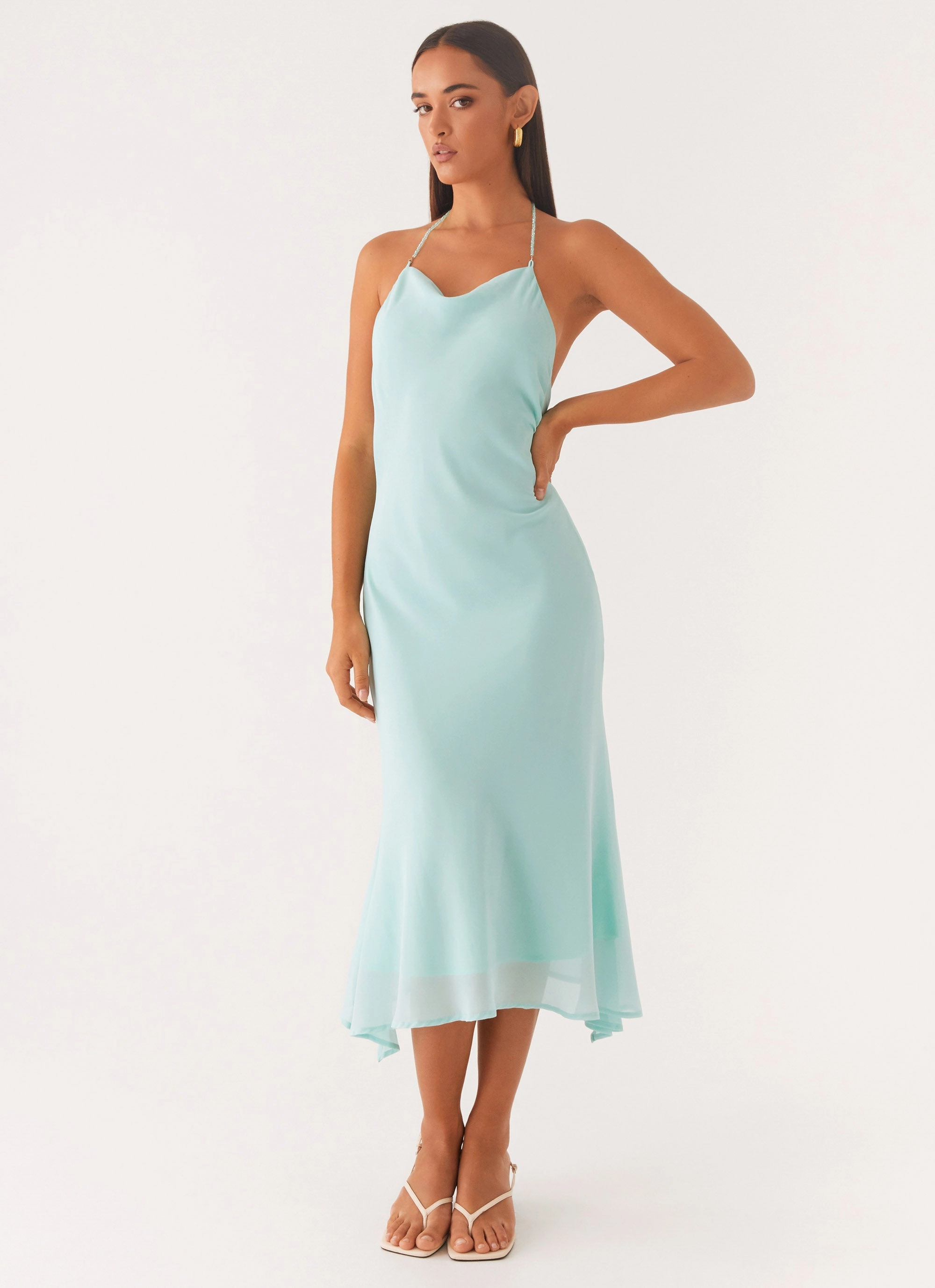 Casual Outfit Deep Dive Midi Dress - Pale Blue