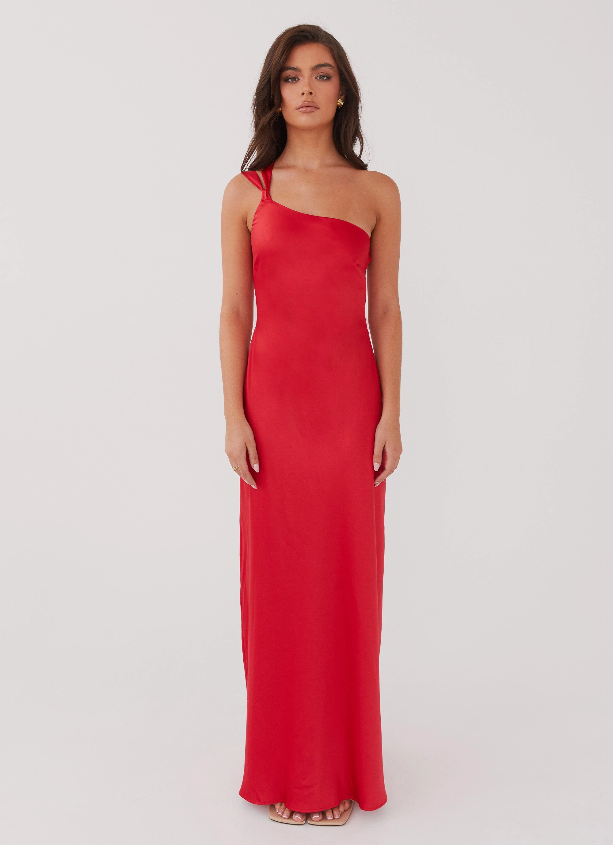 Vibrant Design Delancy One Shoulder Maxi Dress - Rouge Red