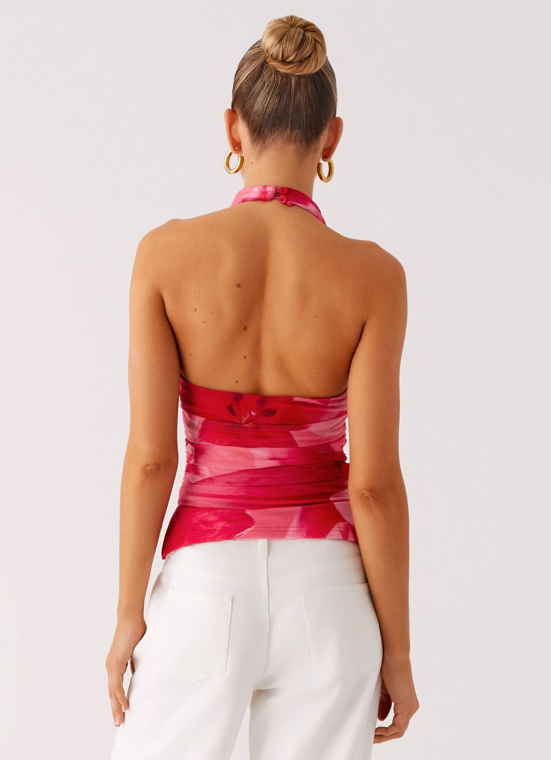 V-neck Blouse Delany Halter Top - Peach Watermelon Flower