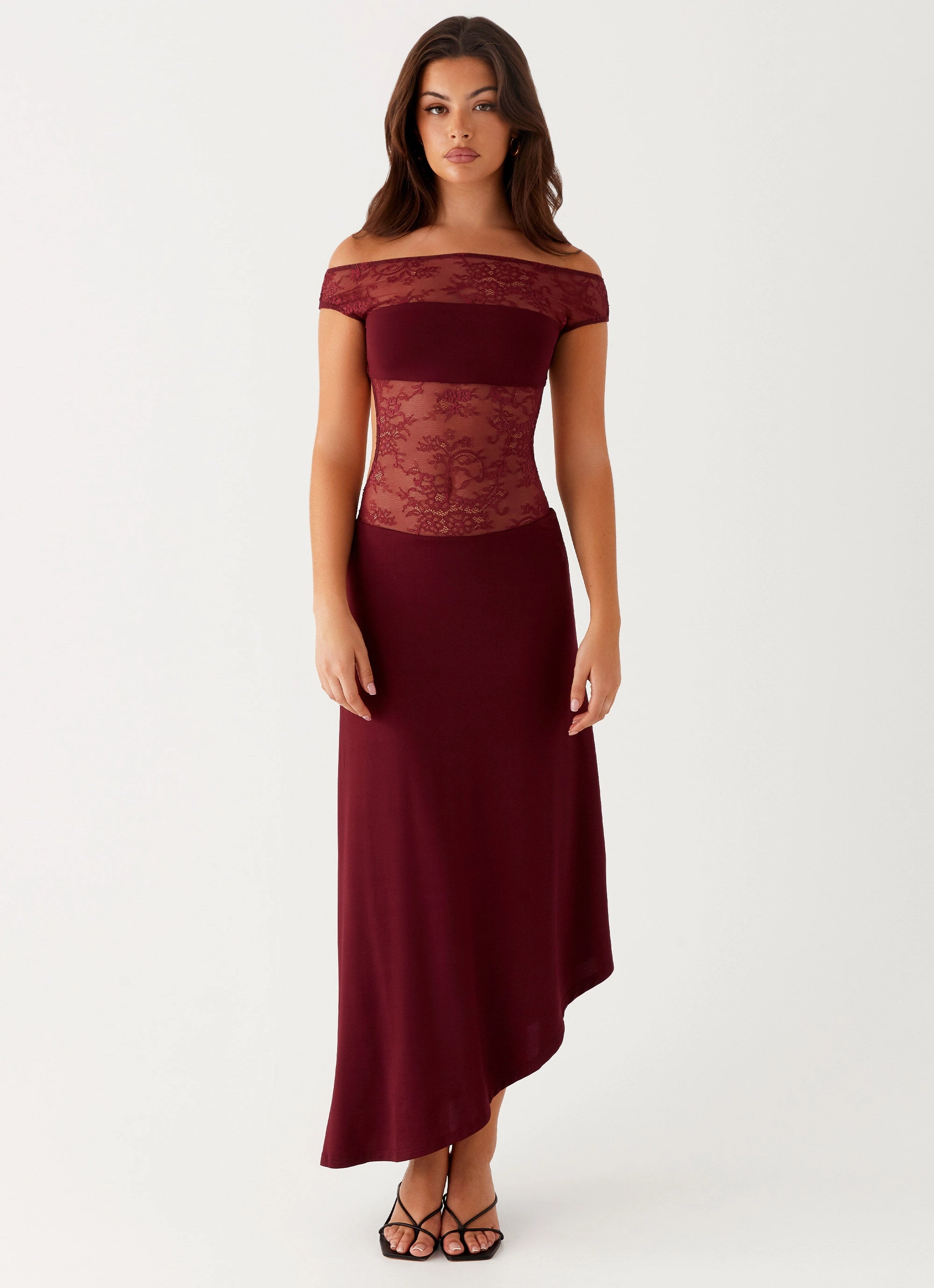 Francoise Lace Midi Dress - Burgundy Chic Layered Wear