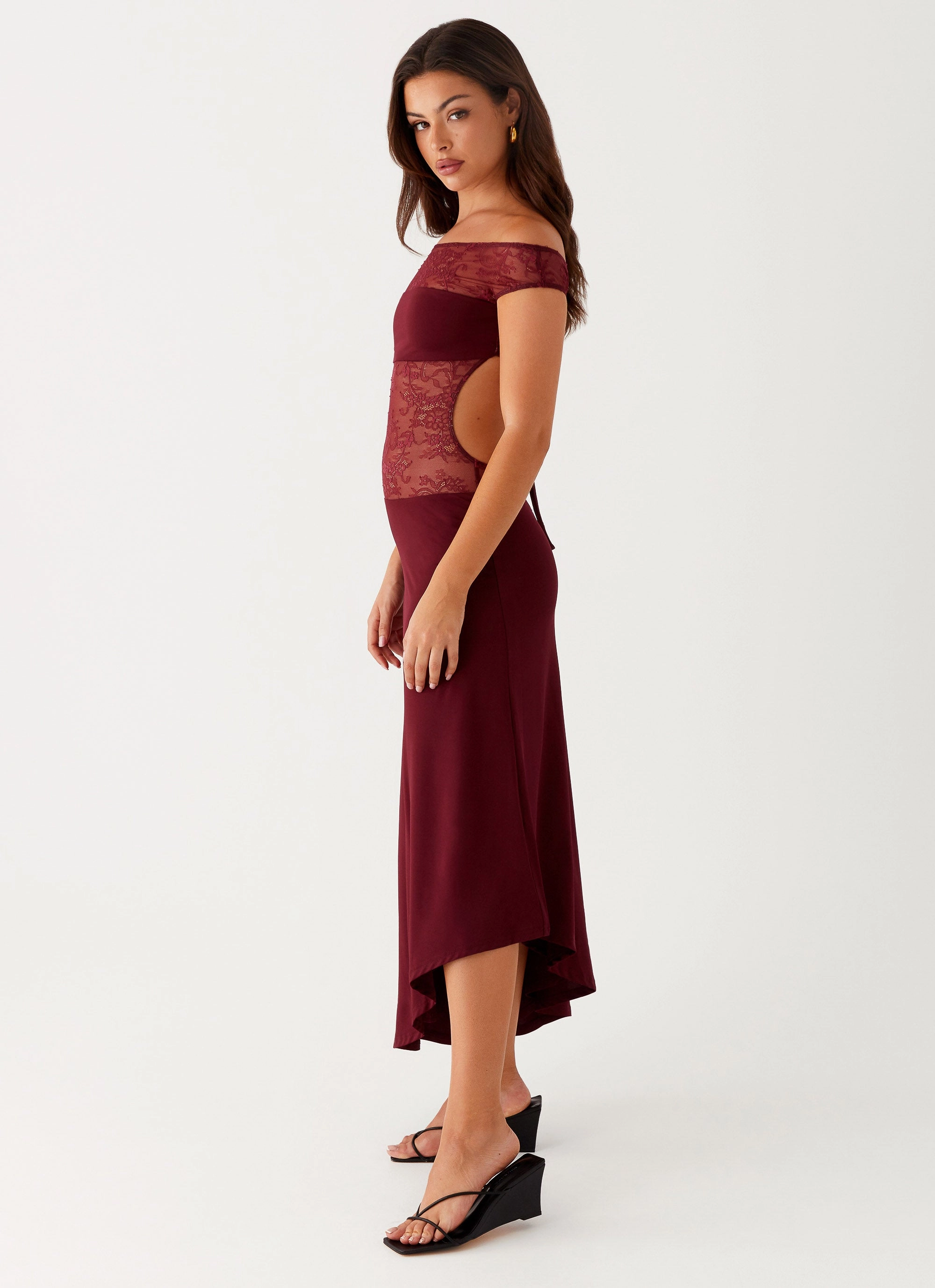 Francoise Lace Midi Dress - Burgundy Stylish Vibe