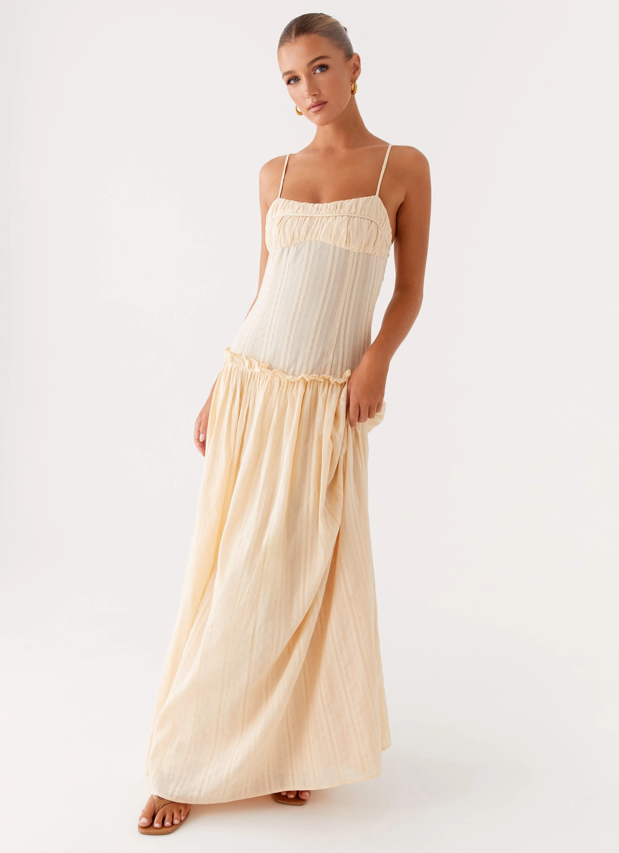 Jacinda Drop Waist Maxi Dress - Cream Functional Style