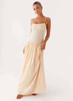 Jacinda Drop Waist Maxi Dress - Cream Calm Fit Zip-Closure