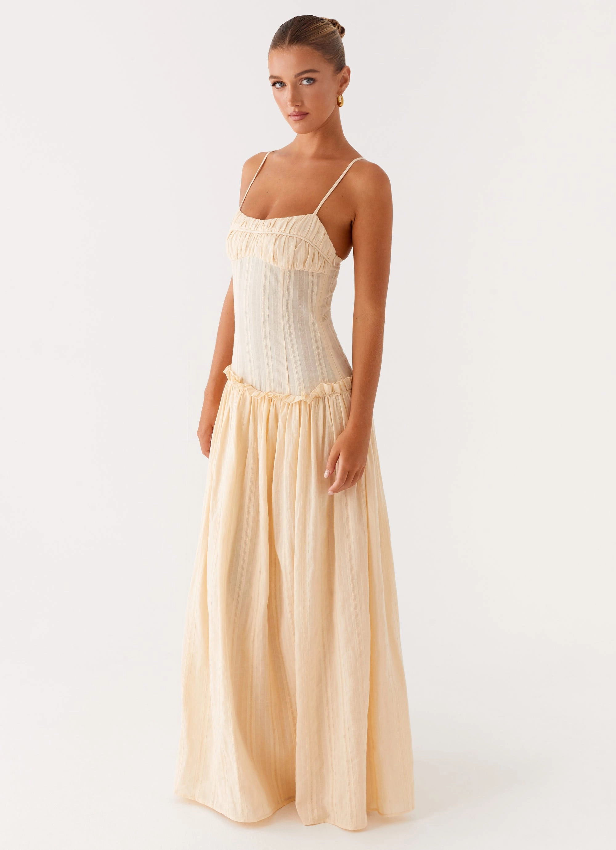 Jacinda Drop Waist Maxi Dress - Cream Gender Fluid Music-Concert