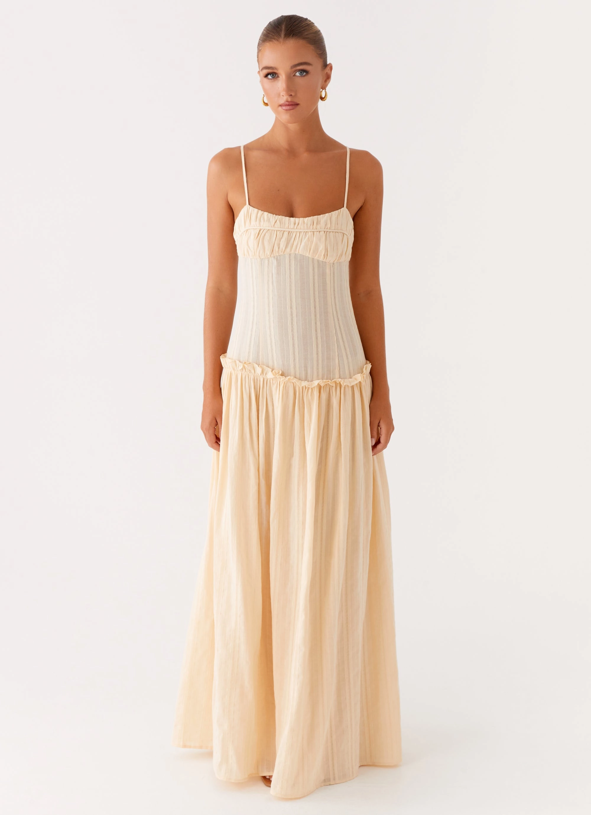 Jacinda Drop Waist Maxi Dress - Cream Soft Silhouette