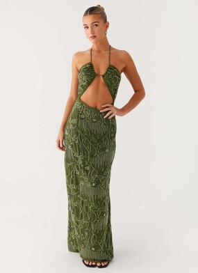 Dress-Up Style Family Vibe Phoenicia Beaded Maxi Dress - Khaki