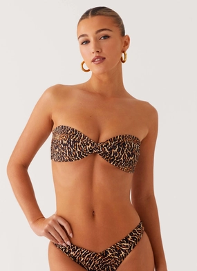 Molded Inner Layer Beach Ready Delta Bandeau Bikini Top - Cheetah