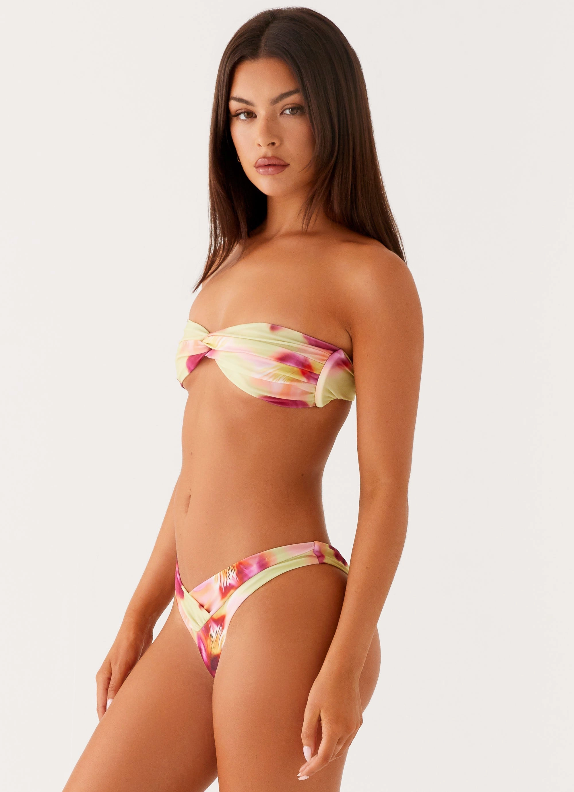 Delta Bandeau Bikini Top - Green Tropical Adjustable Swim Scoop neck