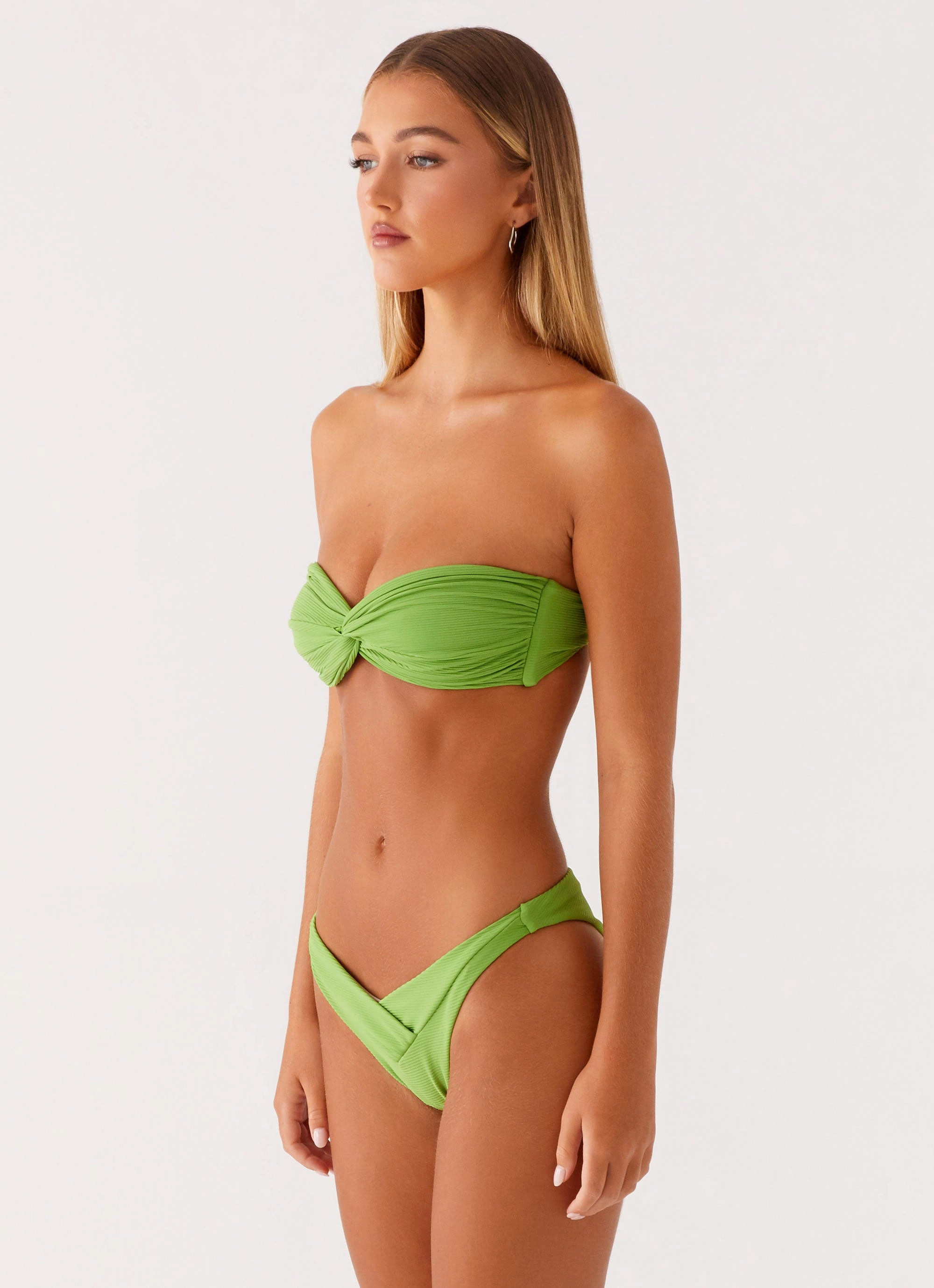 Quick Release Buckles Hydrodynamic Contour Design Delta Bandeau Bikini Top - Lime Green