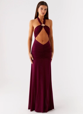 Relaxed and Elegant Bishop-Sleeve Deltina Maxi Dress - Boysenberry