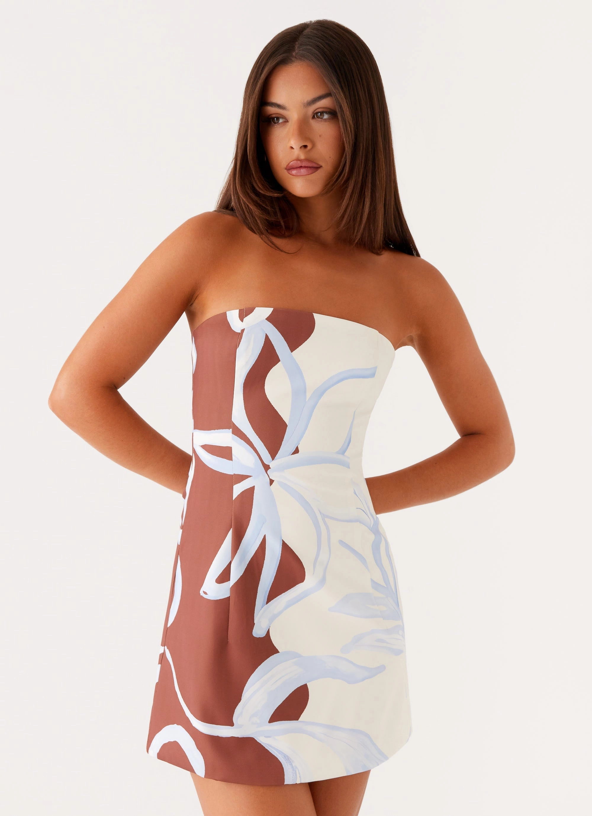 Denby Strapless Mini Dress - Bloom Wave Print Soft Texture