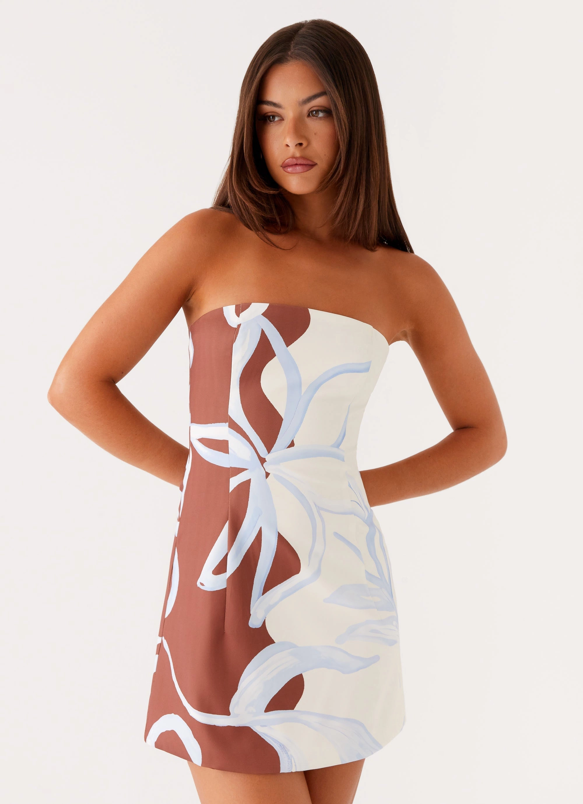 Denby Strapless Mini Dress - Bloom Wave Print Unique Print
