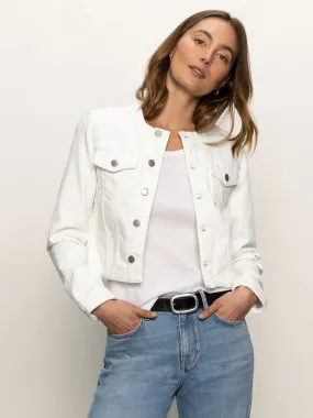 ZeroWaste Construction Breathable Microfiber Denim Collarless Lady Jacket White