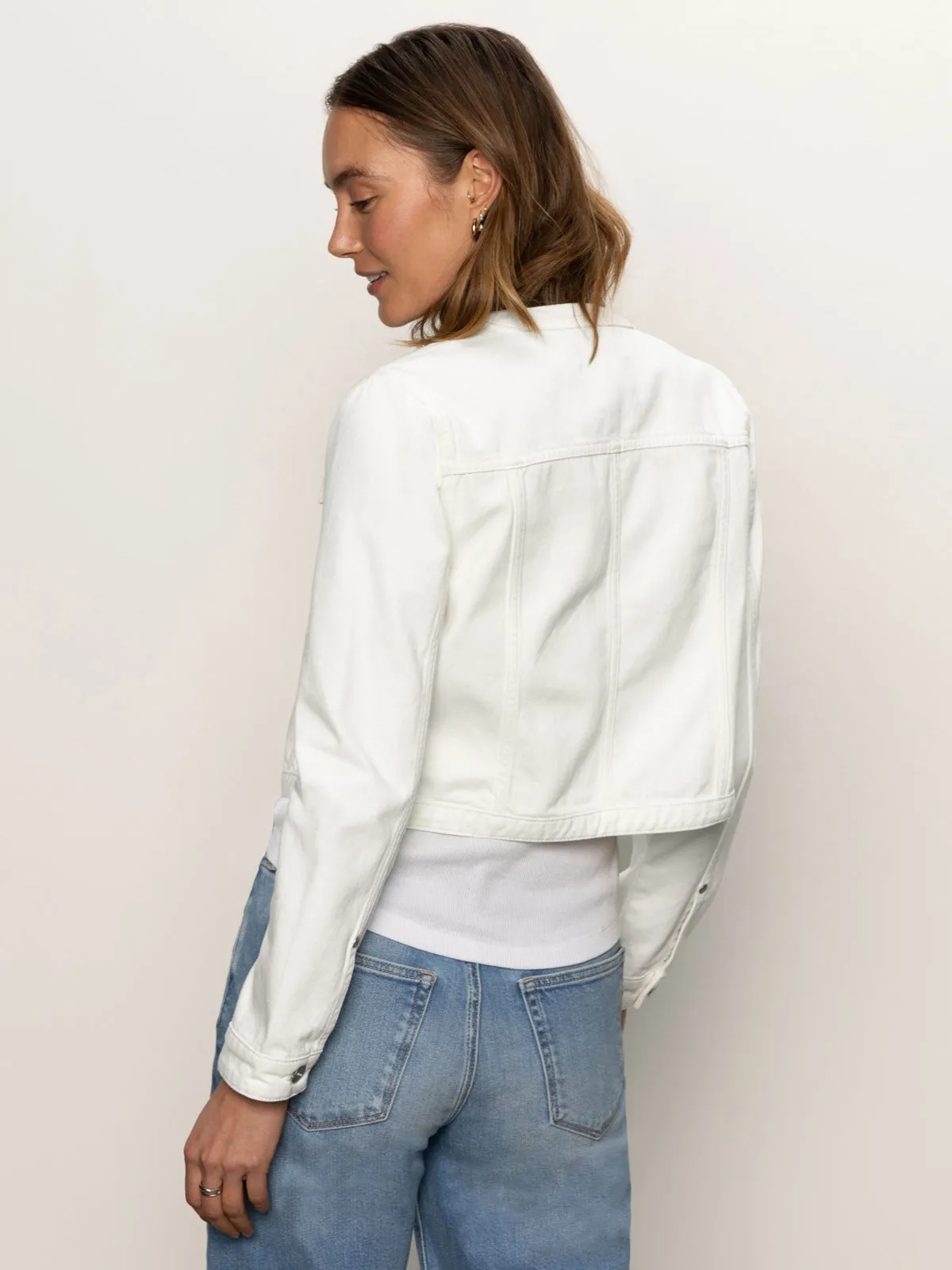 QuickDrying Denim Collarless Lady Jacket White