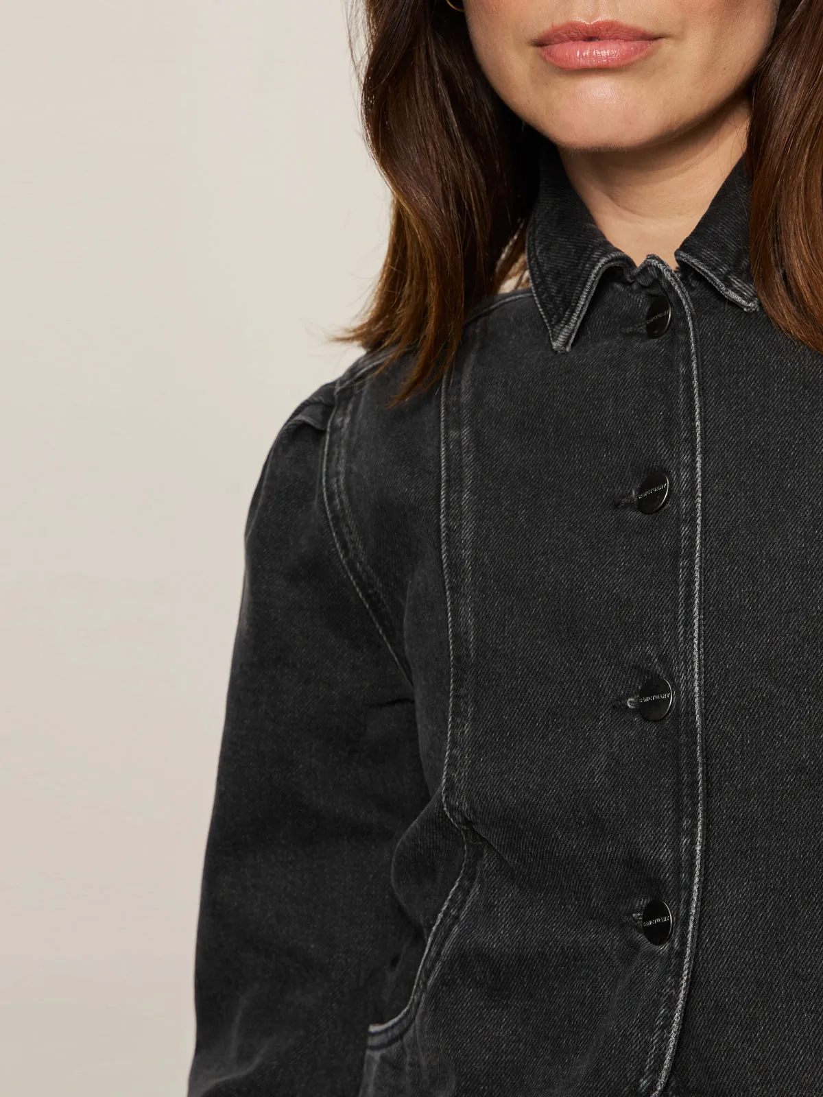 High Density Knit Denim Jacket Washed Black Denim