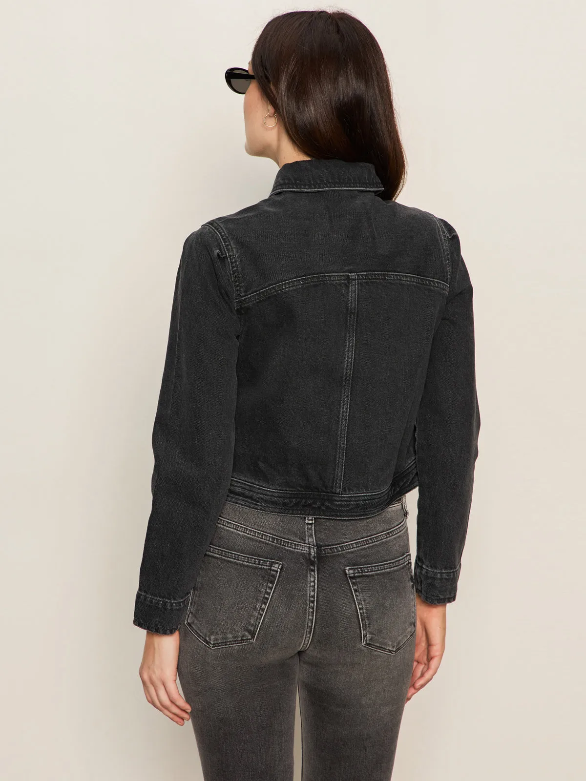 Denim Jacket Washed Black Denim Variable Tension Adjustment