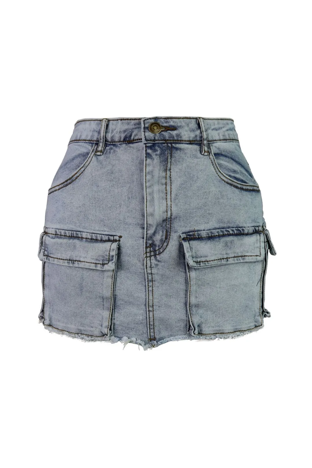 Everyday Comfort Patchwork Design Original Mid Rise Cargo Denim Skirt