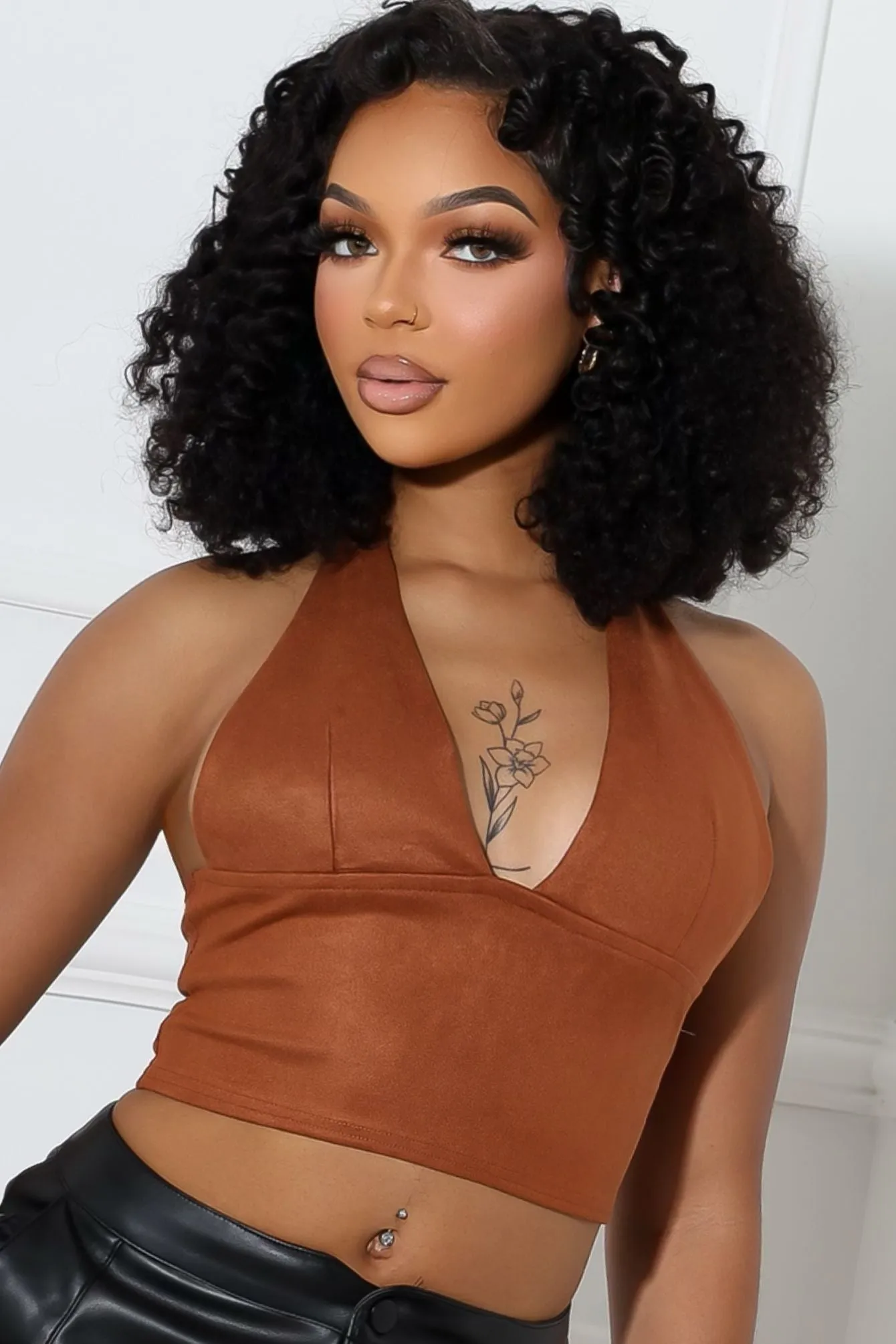 Dependable Suede Halter Top Relaxed Look Lightweight Design